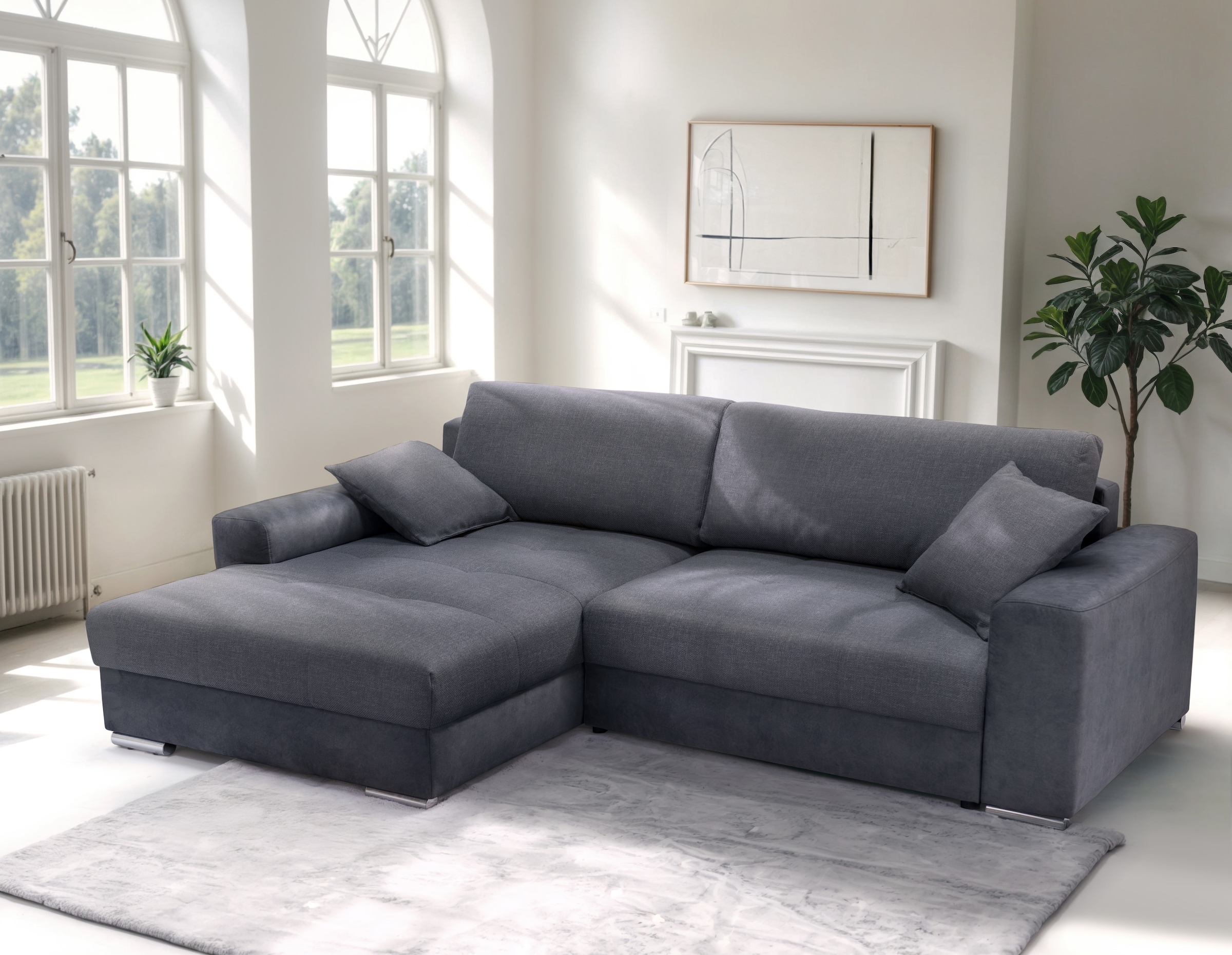 exxpo - sofa fashion Ecksofa »Larnaca, inkl. Bettfunktion und Bettkasten, bequem und komfortabel,«, mit extrabreiten Rückenkissen und 2 Zierkissen