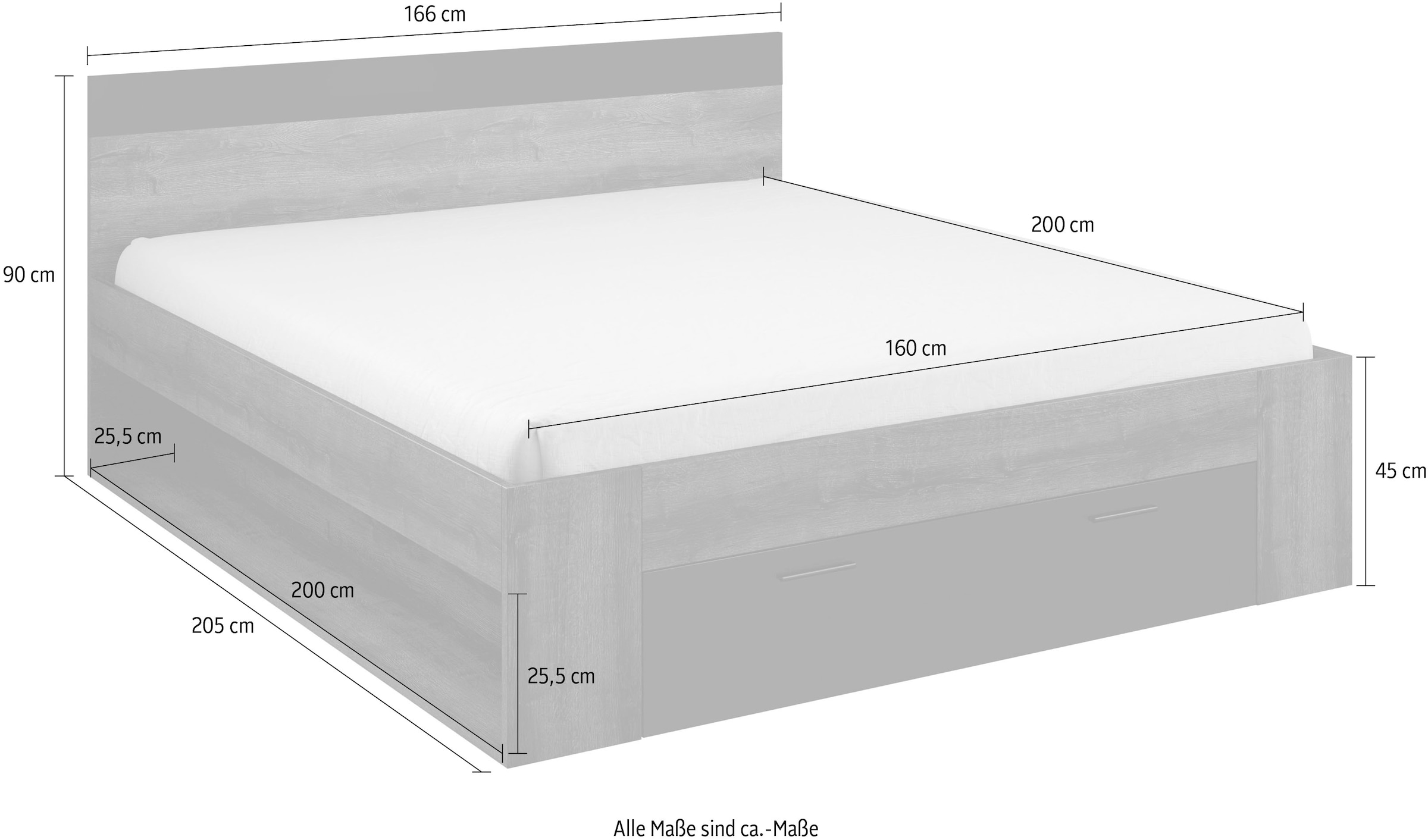 INOSIGN Stauraumbett »Beta, Breite 160 oder 180cm, moderne Bettanlage mit 2 Fächer«, Bettgestell in zwei Grössen inklusive Bettschublade