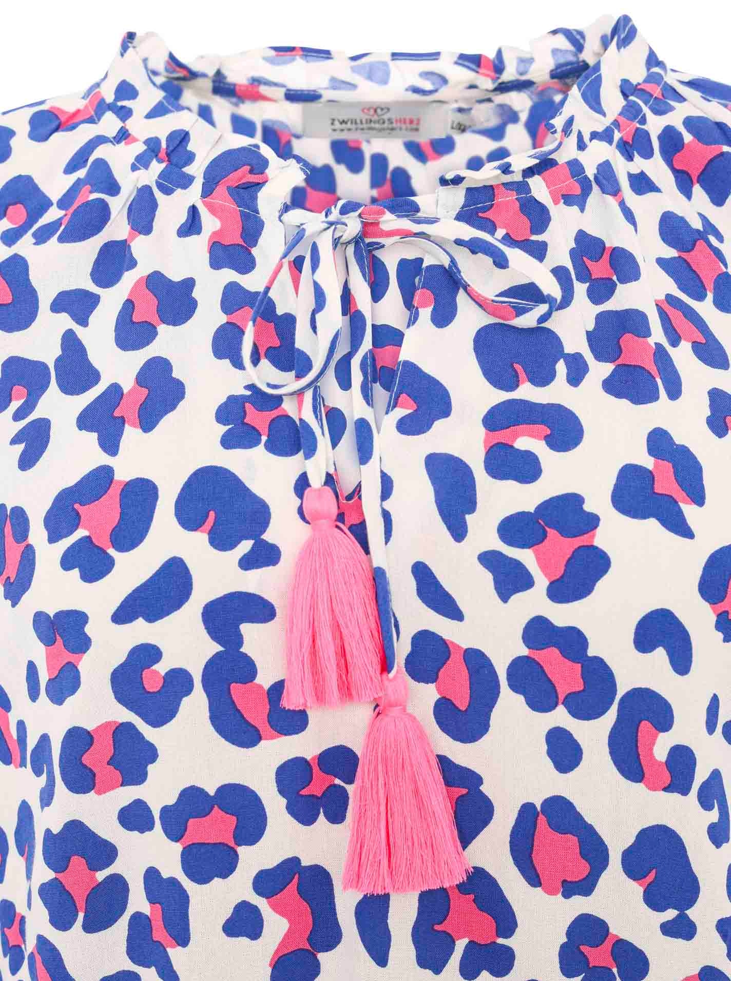 Zwillingsherz Schlupfbluse »"Colorful Leo"«, Animal-Muster, Langarm, Tasseln, V-Ausschnitt, Viskose