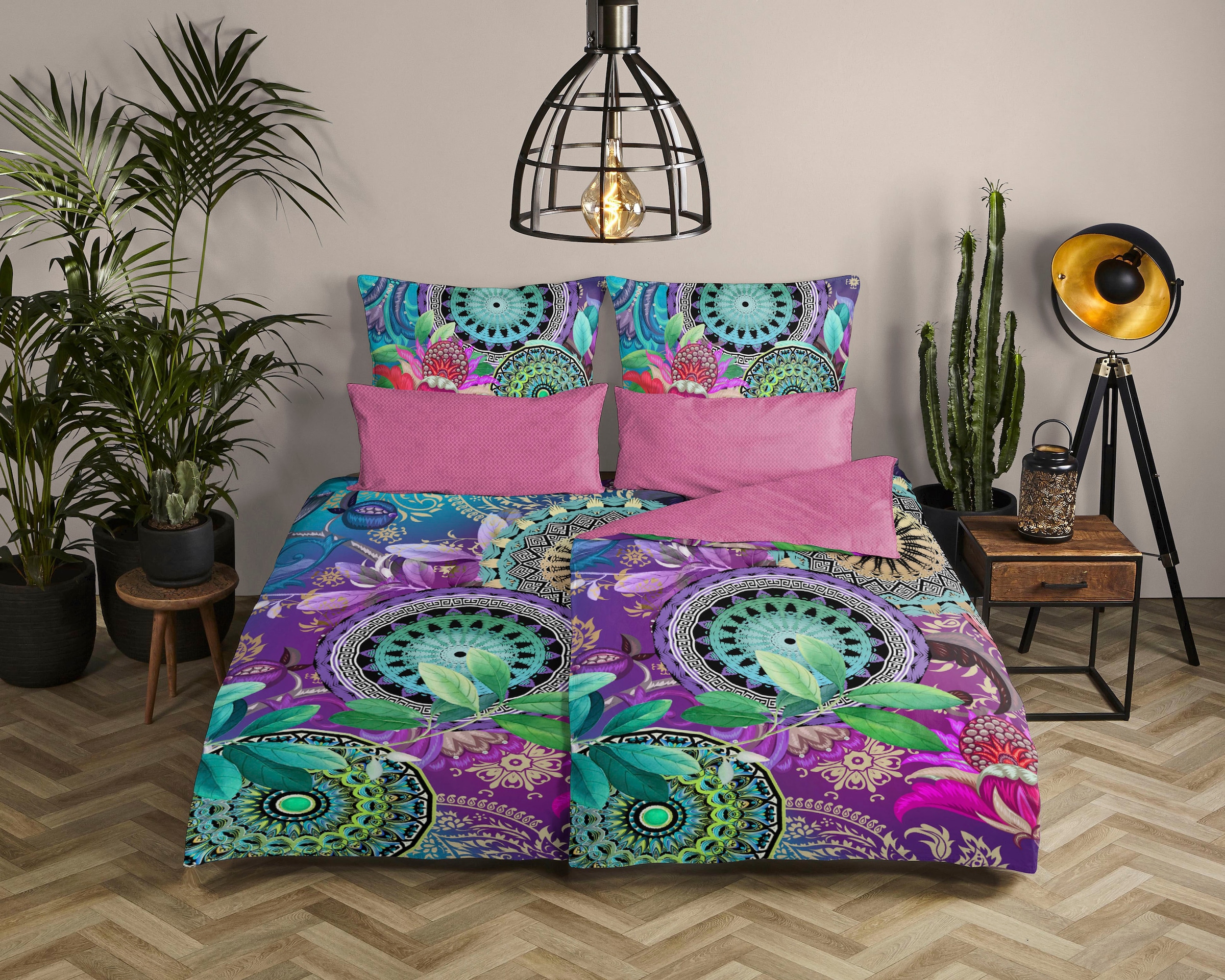 hip Wendebettwäsche »Axelle«, Mako-Satin, 135x200, Reissverschluss, Wendeoptik, Mandala, Bunt, Lila