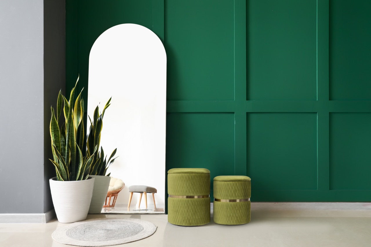 Kayoom Polsterhocker »Hocker Zora 425 2er-Set, Praktischer und versteckter Stauraum«, (Set, 2 St.), 2er-Set mit Stauraum, ineinander stapelbar, goldfarbenener Ring