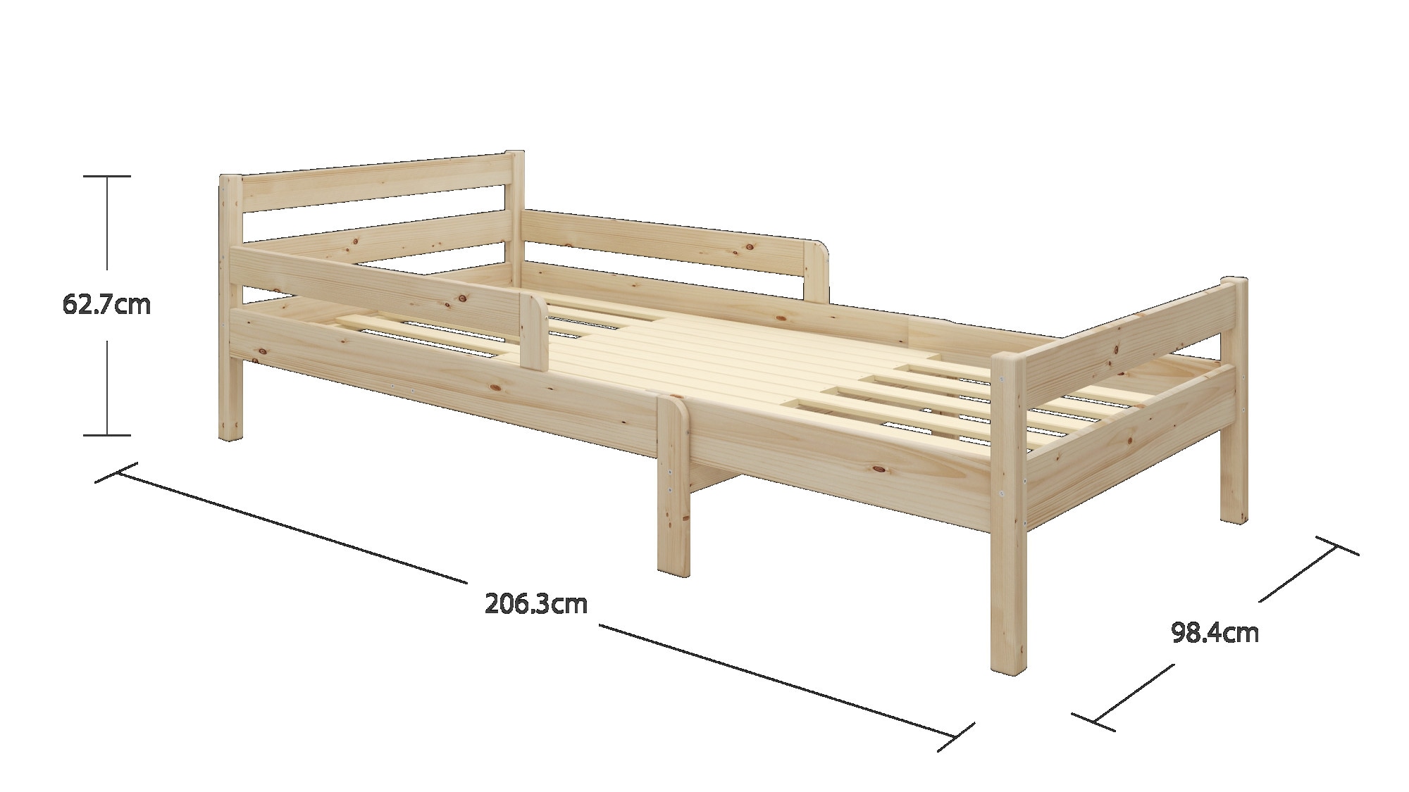 OTTO home Kinderbett »Wenke, Bett, Massivholzbett (90x200 cm)«, aus massiver Kiefer, inklusive Lattenrost, Liegefläche ausziehbar