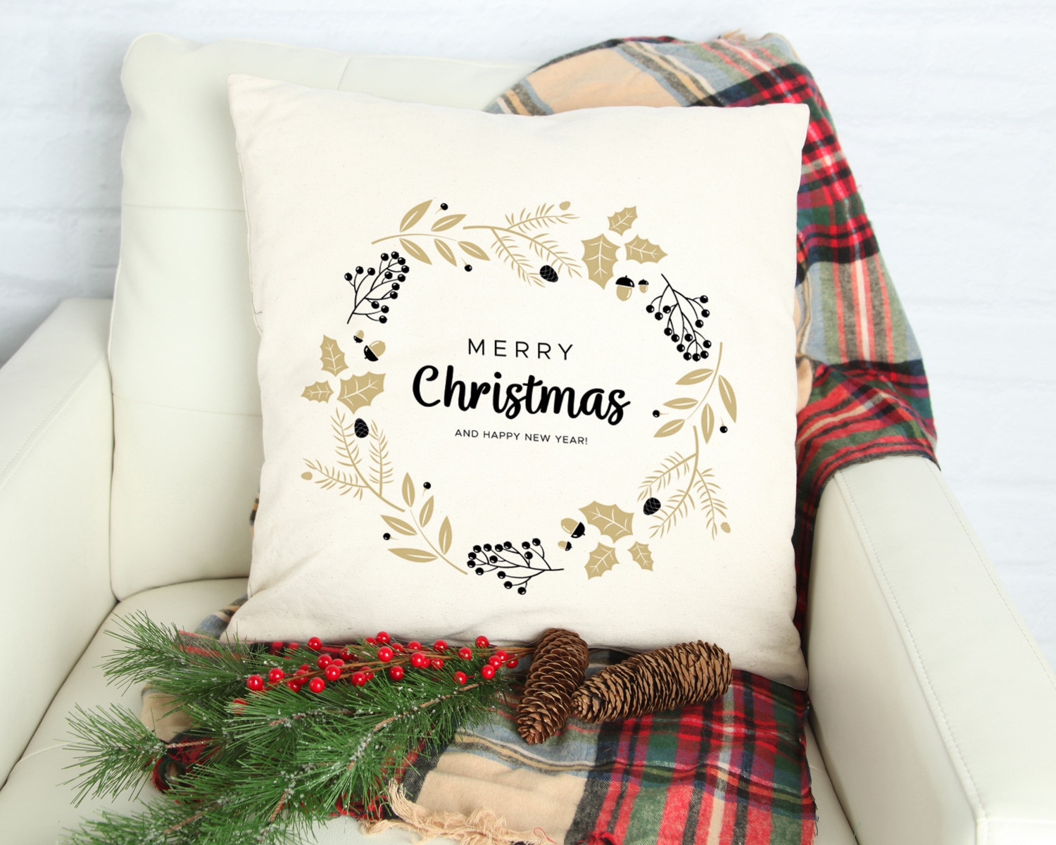 queence Dekokissen »Carolina«, Kissenhülle,Merry Christmas,Weiss,Weihnachtsmotiv,Festlich,Winterlich