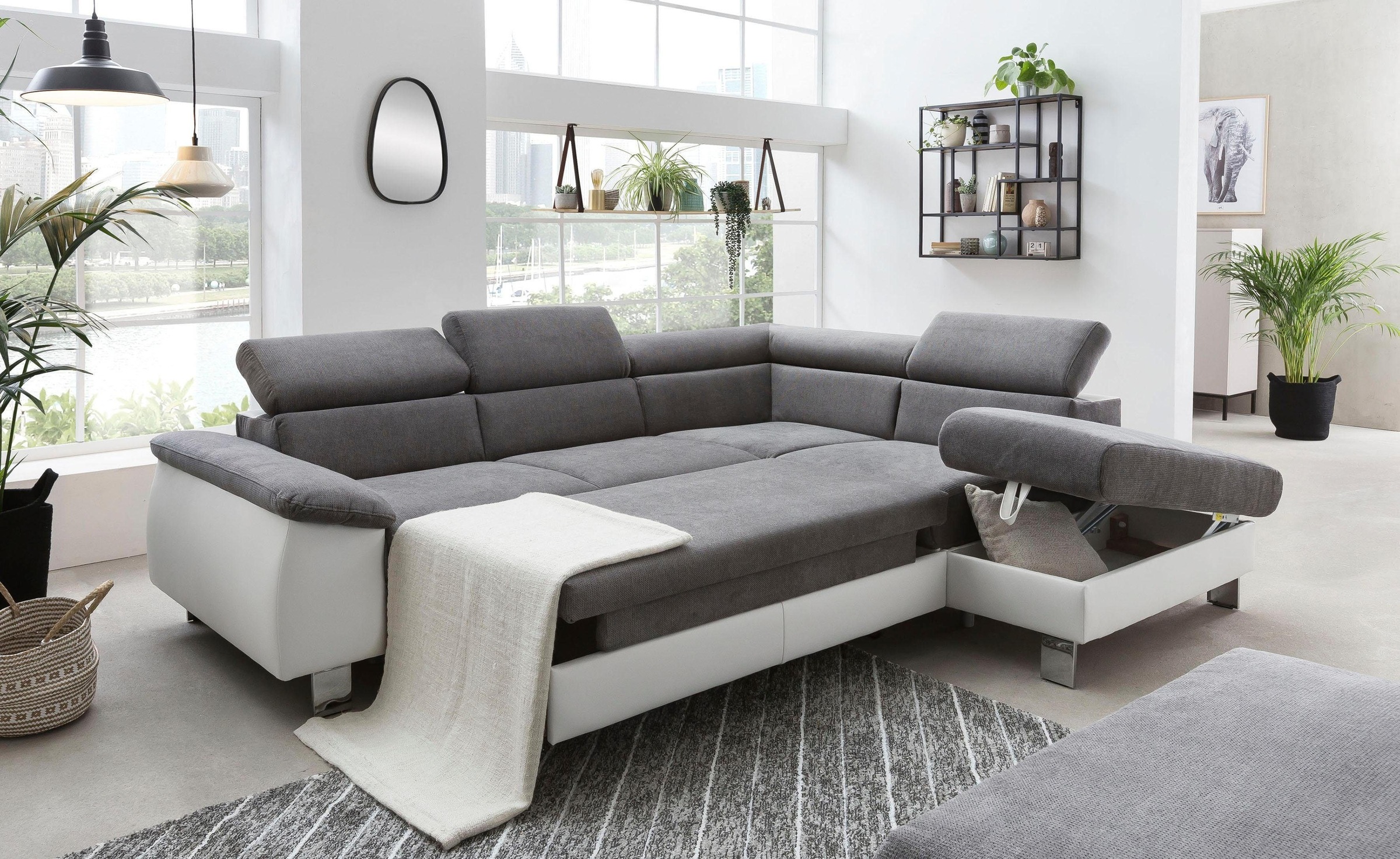 COTTA Polstergarnitur »Komaris L-Form«, (Set), Set bestehend aus: Ecksofa mit Kopfteilverstellung & Hocker