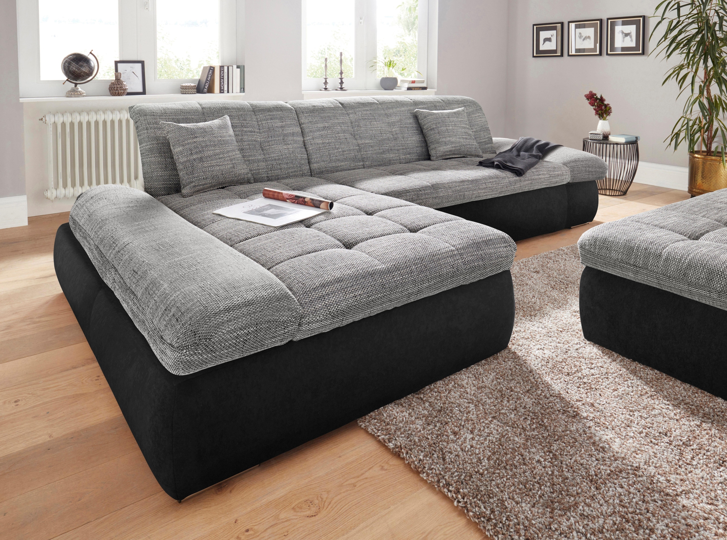 DOMO collection Ecksofa »PB Moric wahlweise mit Bettfunktion + Armteilverstellung, L-Form«, im XXL-Format, B/T/H:300/172/80 cm, feine Steppung