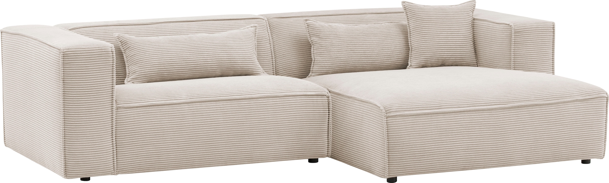 LeGer Home by Lena Gercke Ecksofa »PIARA mit Kedernaht in Cord oder Leinenoptik, moderne Couch in L-Form«, wahlweise Ottomane rechts/links, schwarze Füsse, bequemer Sitzkomfort