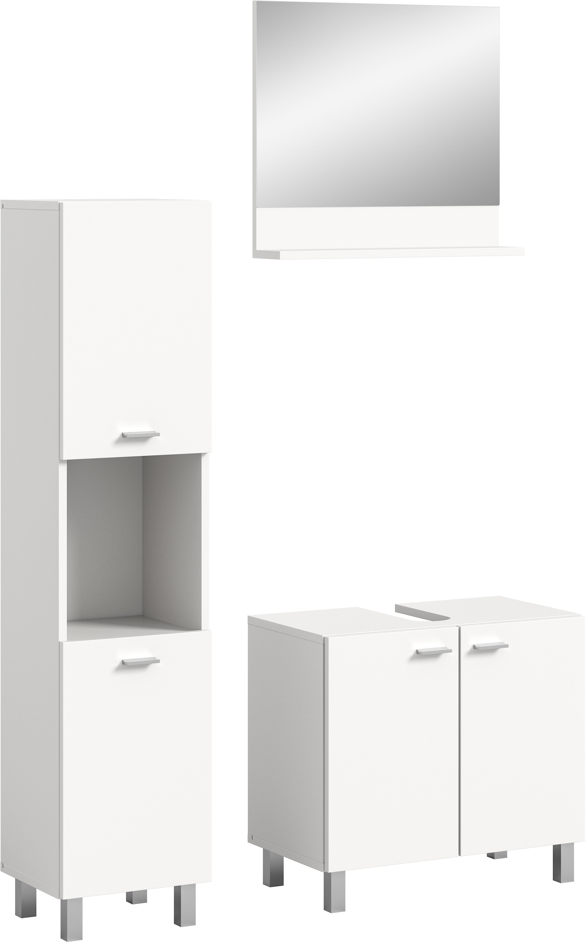 welltime Badmöbel-Set »Tampa, Breite 102cm, 3-teilig«, (3 St.), Waschbeckenunterschrank, Spiegel, Hochschrank