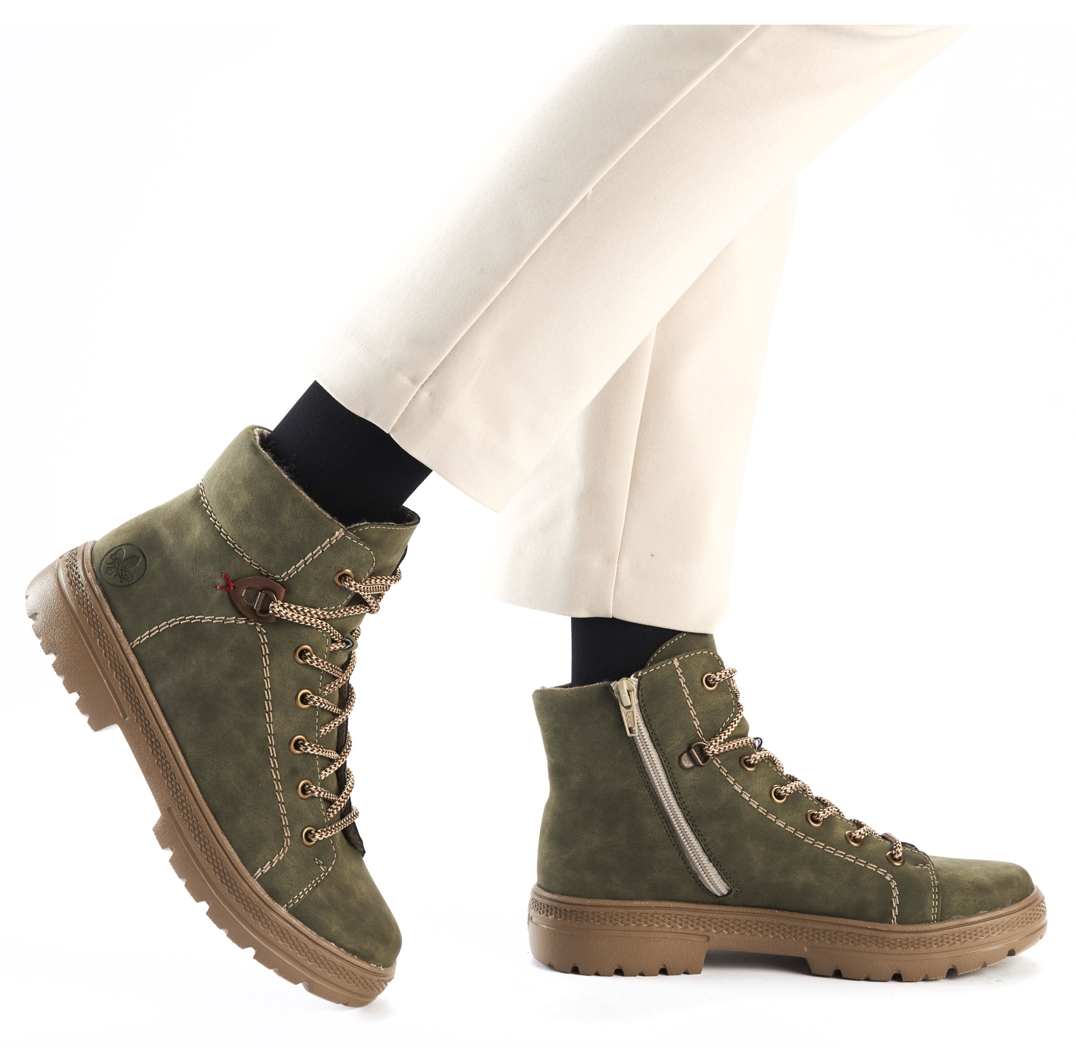 Rieker Schnürboots, Stiefelette, Plateausohle, Kontrastnaht, mit Innenreissverschluss