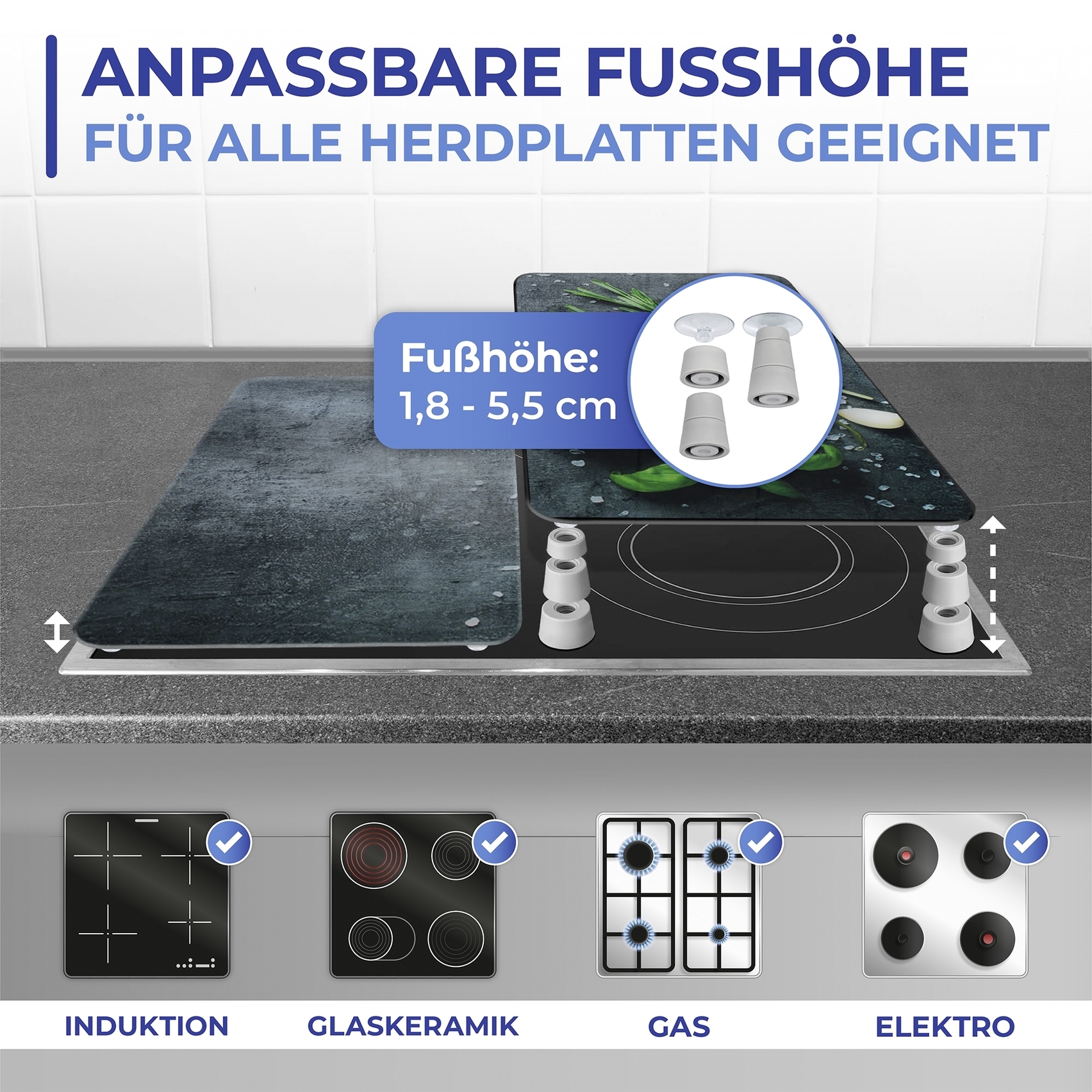 Maximex Herd-Abdeckplatte »Universal Modell Rosmarin«, (Set, 2 tlg.), Herdabdeckung für alle Herdarten, kratzfest, mit rutschfesten Füssen