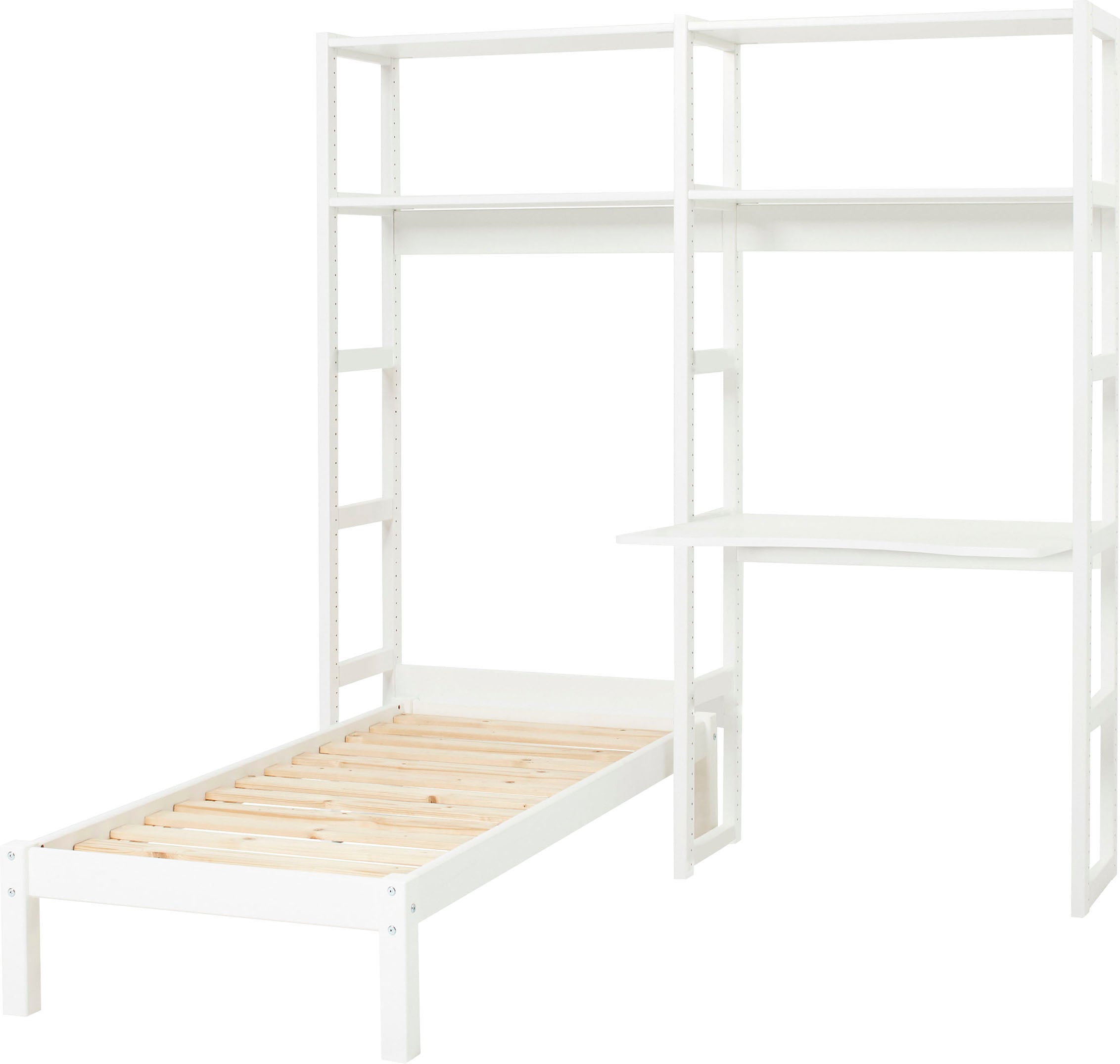 Hoppekids Jugendzimmer-Set »STOREY«, (Set, 13 St., Bett, Schreibtischplatte, 4 Einlegeböden, 4 Stützelemente, Rollrost), mit Bett, Schreibtisch & Regal, 2 Grössen