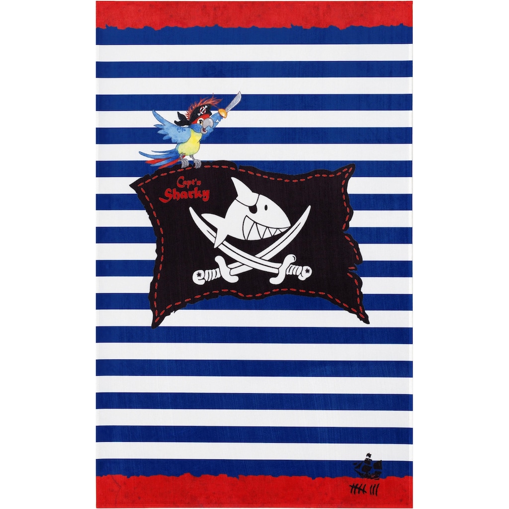 Capt`n Sharky Kinderteppich »SH-310«, rechteckig, bedruckter Stoff, gestreift, Motiv Piratenflagge, weiche Microfaser