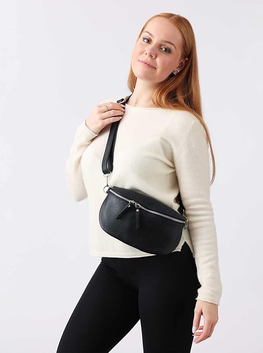Zwillingsherz Umhängetasche »XXL Crossbody Bag Leder«, Grosse Umhängetasche mit Reissverschluss