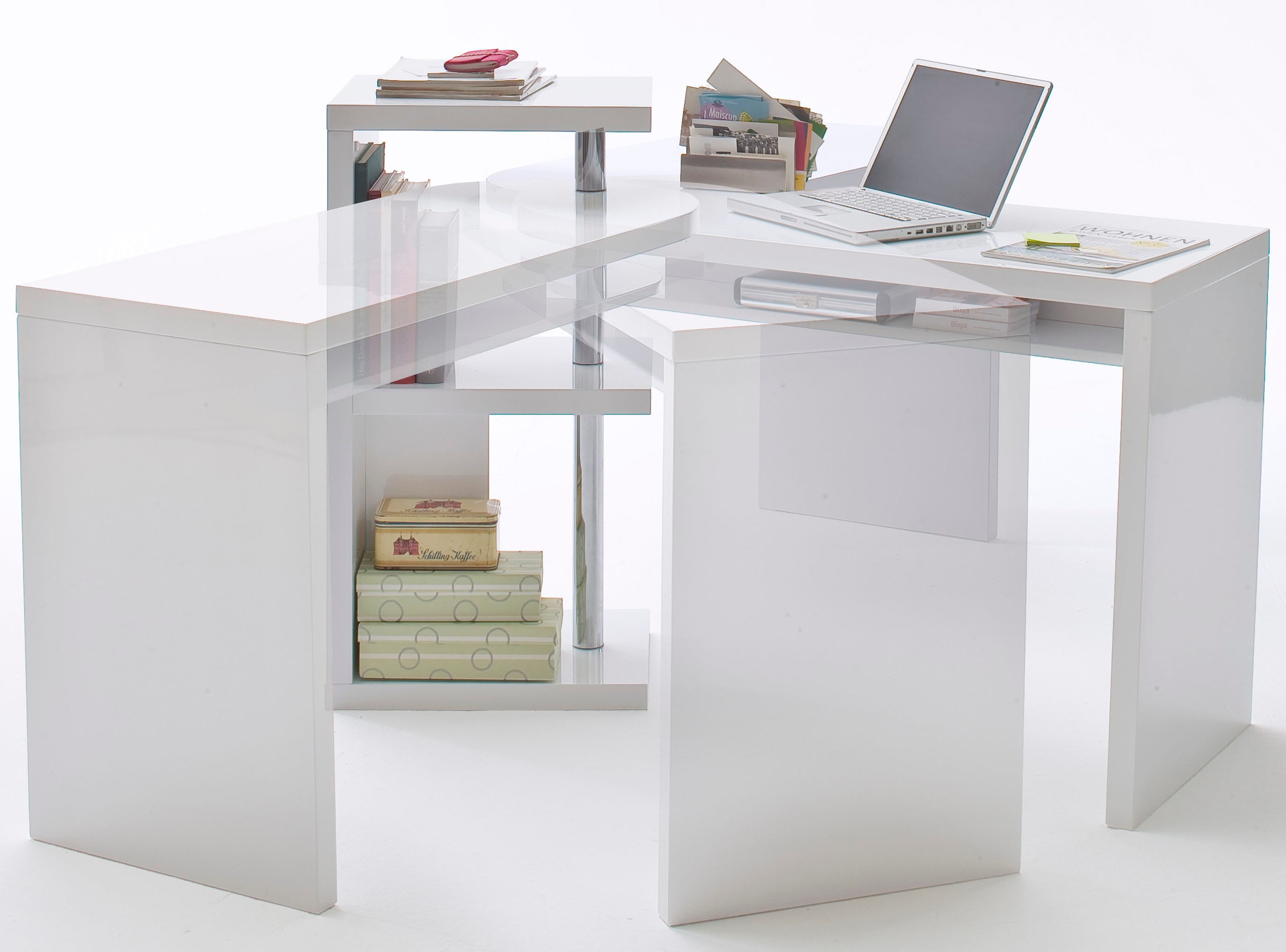 MCA furniture Schreibtisch »Mattis«, mit Regalelment weiss hochglanz, Tischplatte schwenkbar