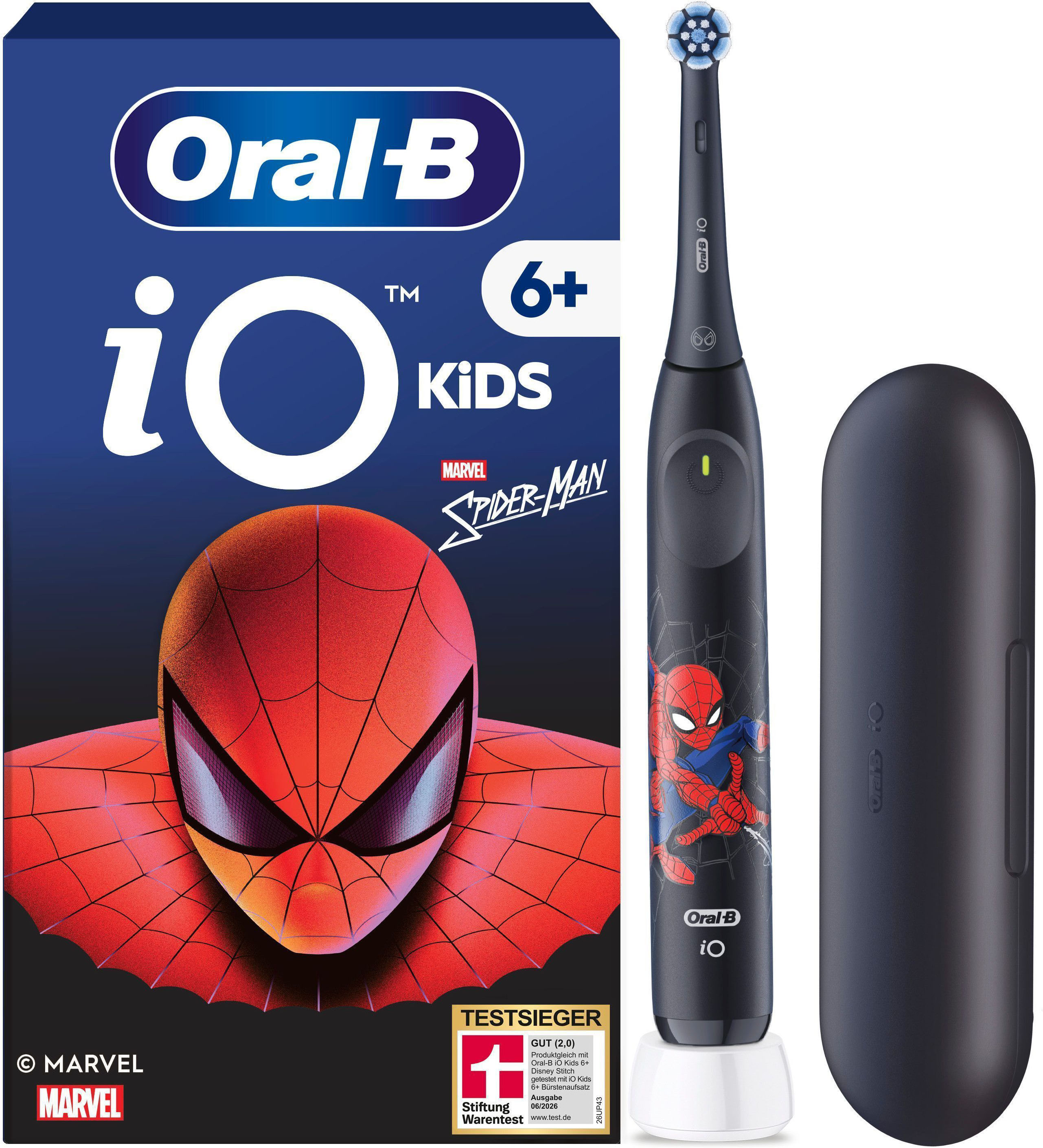 Oral-B Elektrische Kinderzahnbürste "iO Kids 6+ Spiderman" 1 Stk. Aufsteckbürsten 1 Reise-Etui, Musik-Timer, 3 Modi, ab 6 Jahren