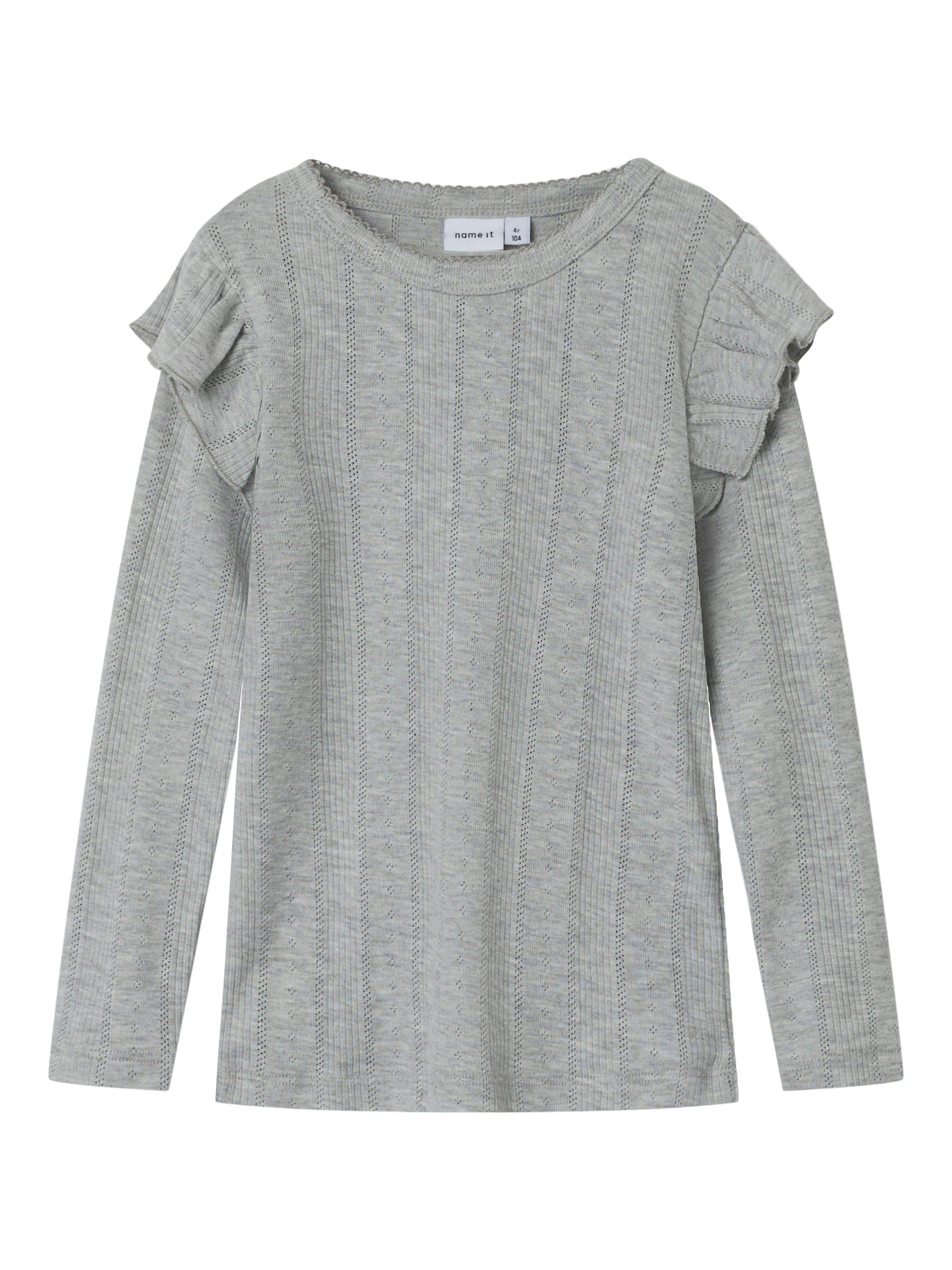 Name It Longtop »NMFJULIA LS SLIM TOP NOOS«, mit tollem Volant an der Schulter und im süssen Ajourstrick-Design