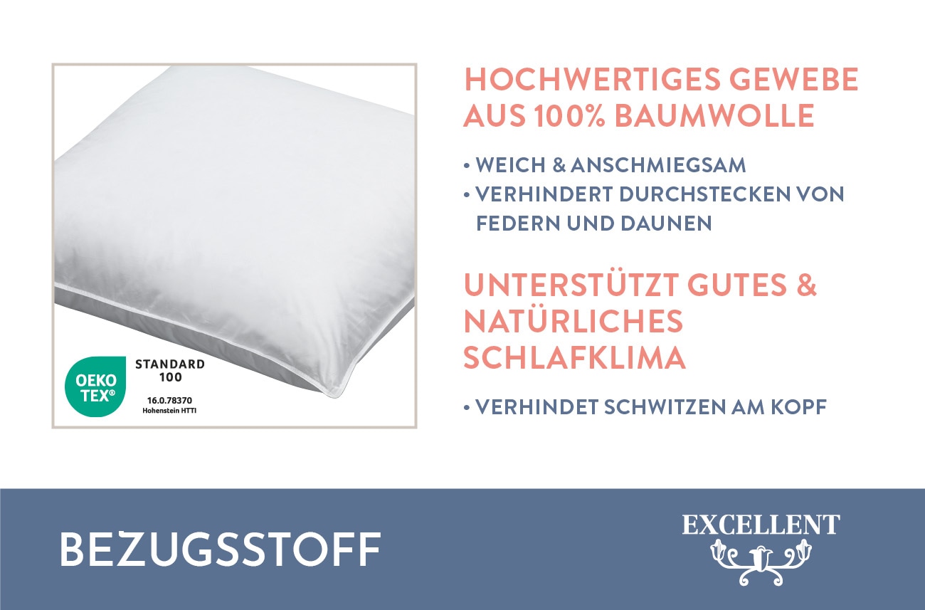 Excellent Federkopfkissen »Venedig Kissen in 6 Grössen erhältlich und im Spar Set!«, Füllung: 85% Federn, 15% Daunen, Bezug: 100% Baumwolle, (1 St.), Kopfkissen 40x40, 40x80, 80x80, allergiker geeignet (Hausstaub)