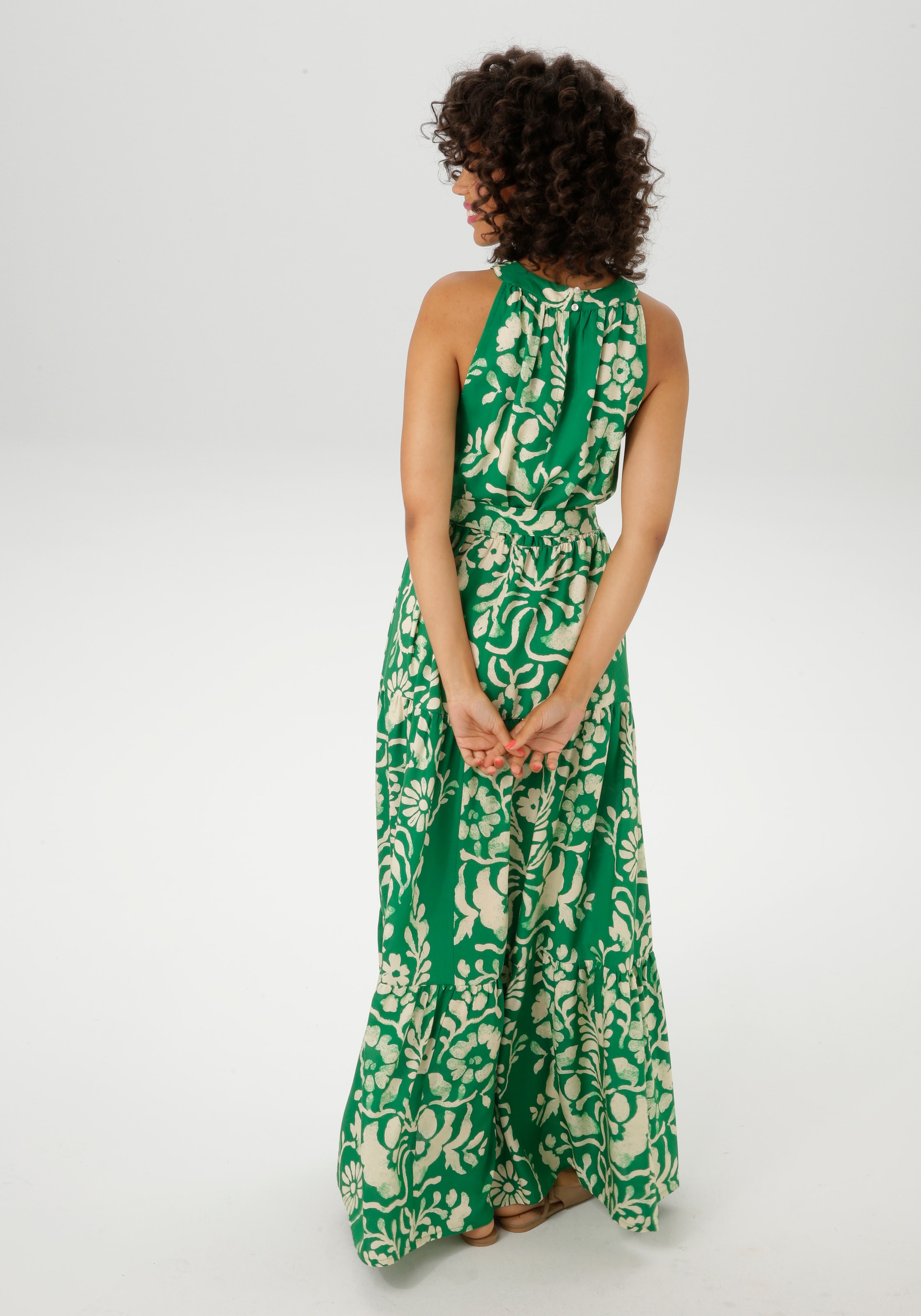 Aniston CASUAL Sommerkleid, (mit abnehmbaren Bindeband), mit extravagantem Blumendruck- jedes Teil ein Unikat - NEUE KOLLEKTION