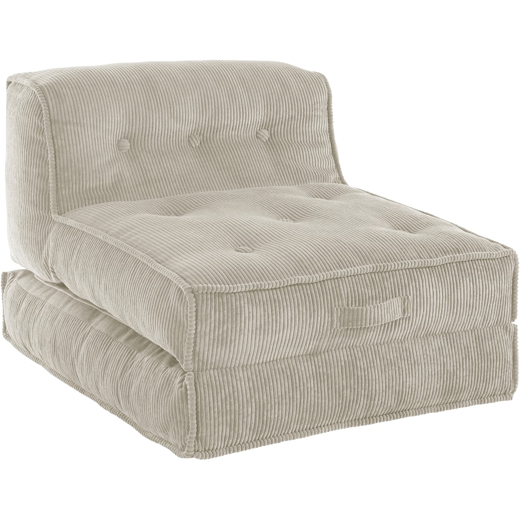 INOSIGN Sessel »Pia«, Loungesessel aus Cord, in 2 Grössen, mit Schlaffunktion, Pouf-Funktion.