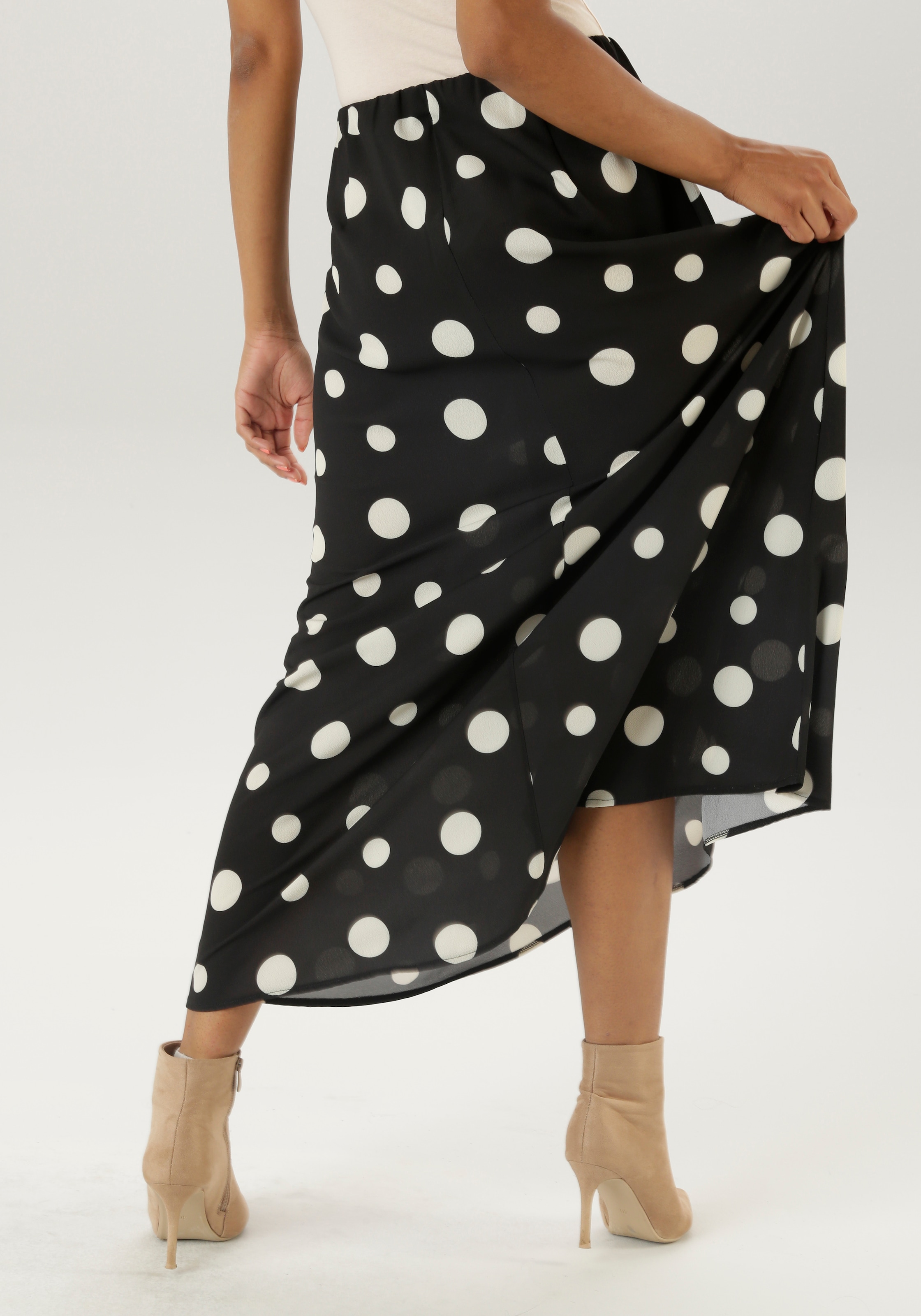 Aniston SELECTED Maxirock, mit grossen Punkteprint und elastischen Gummiband