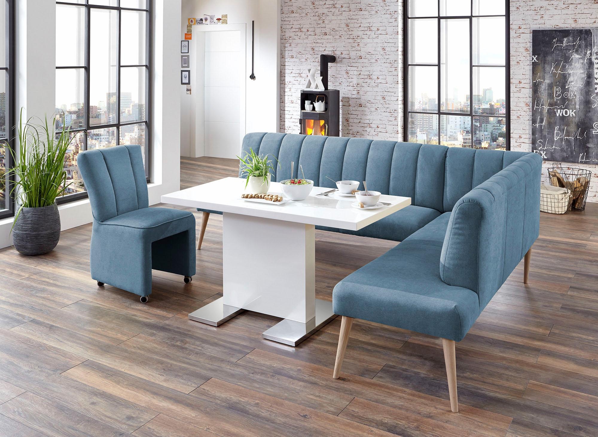 exxpo - sofa fashion Eckbank »Costa, moderne Rückensteppung, bequem und elegant, hoher Holzfuss«, Frei im Raum stellbar