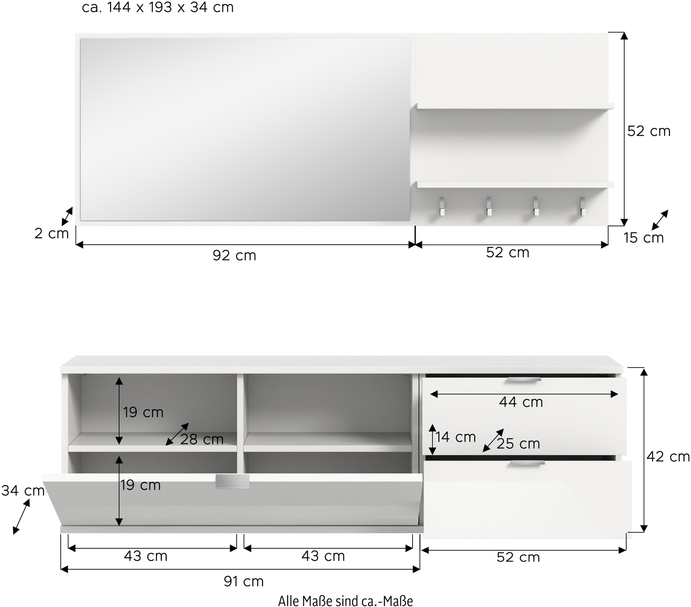 INOSIGN Garderoben-Set »Trondheim Garderobenset 3-tlg., Breite 130 cm,«, (4 St.), Trondheim, Garderobenset 4-tlg., Breite 144 cm, Flur, Diele, Garderobe