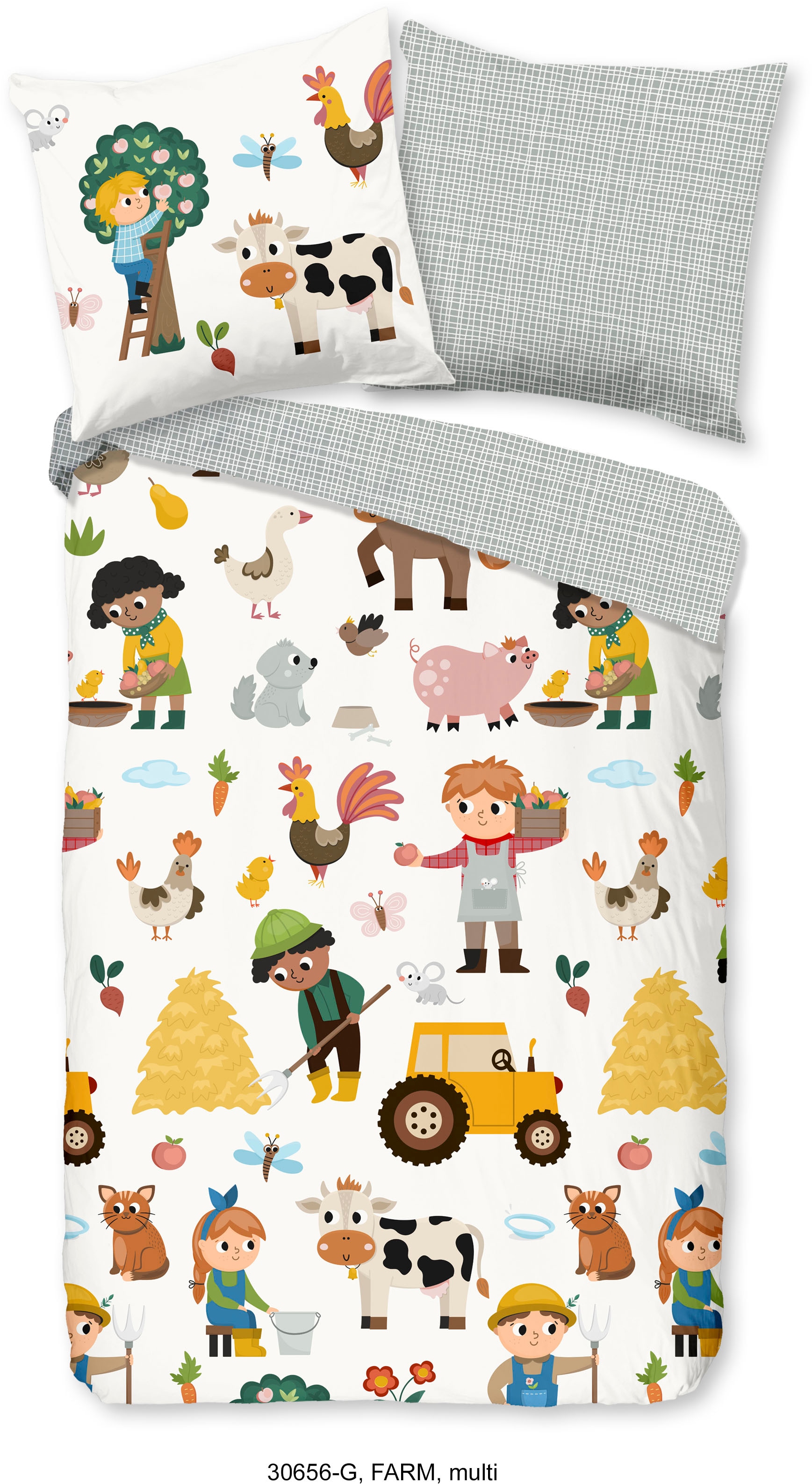 good morning Bettwäsche »Farm«, 100% Baumwolle, 135x200, Reissverschluss, Wendeoptik, Kind, Weiss, Bauer