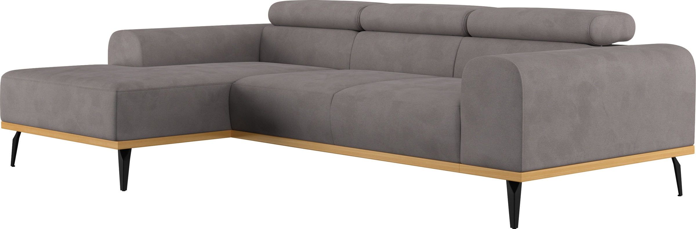 Places of Style Ecksofa »Carlo L-Form«, mit Kopfteilverstellung & Holz-Rahmenoptik, wahlweise Relaxfunktion