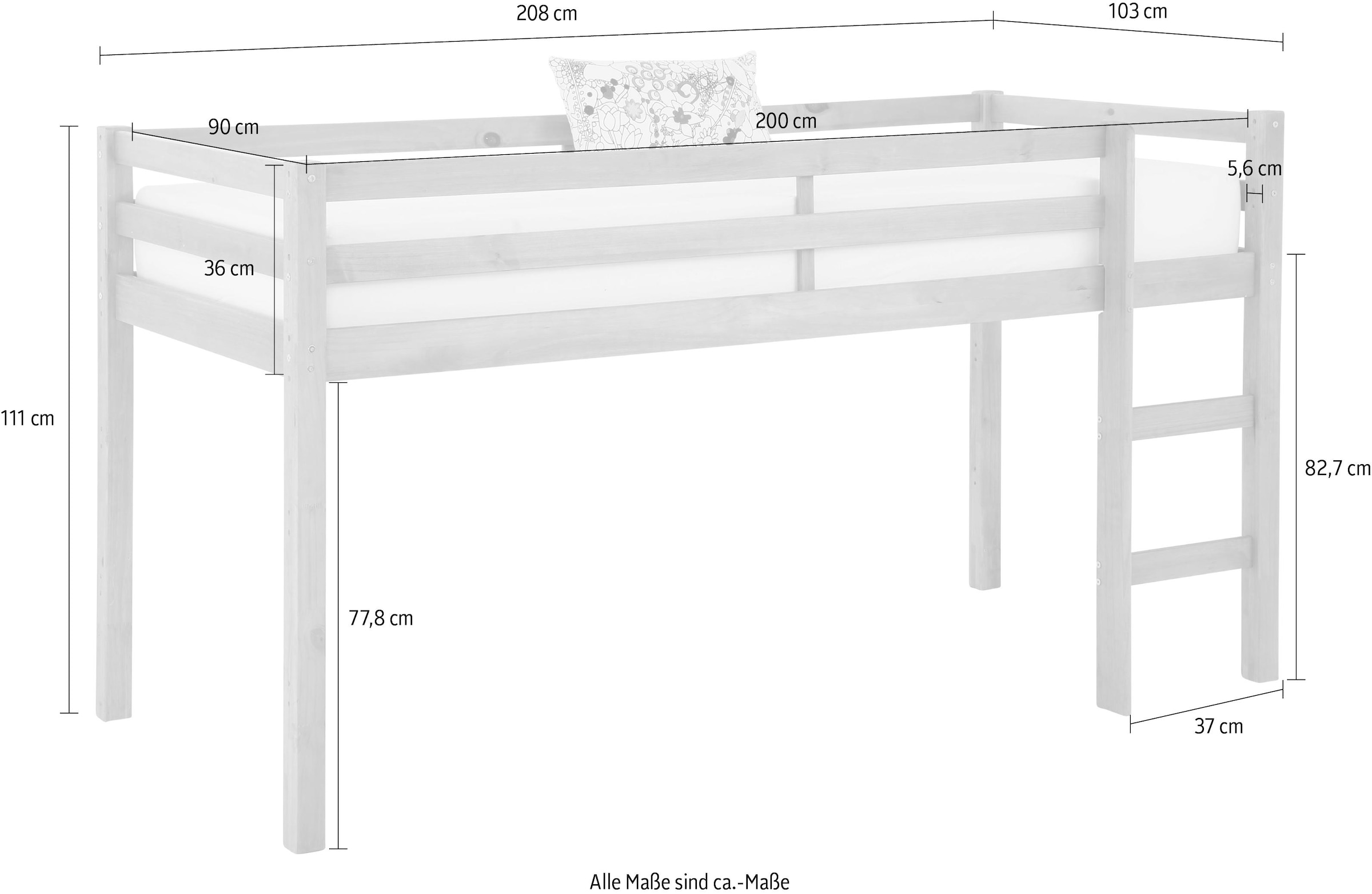 Lüttenhütt Hochbett »Alpi«, aus schönem massivem Kiefernholz, Aussenmassenbreite 103 cm