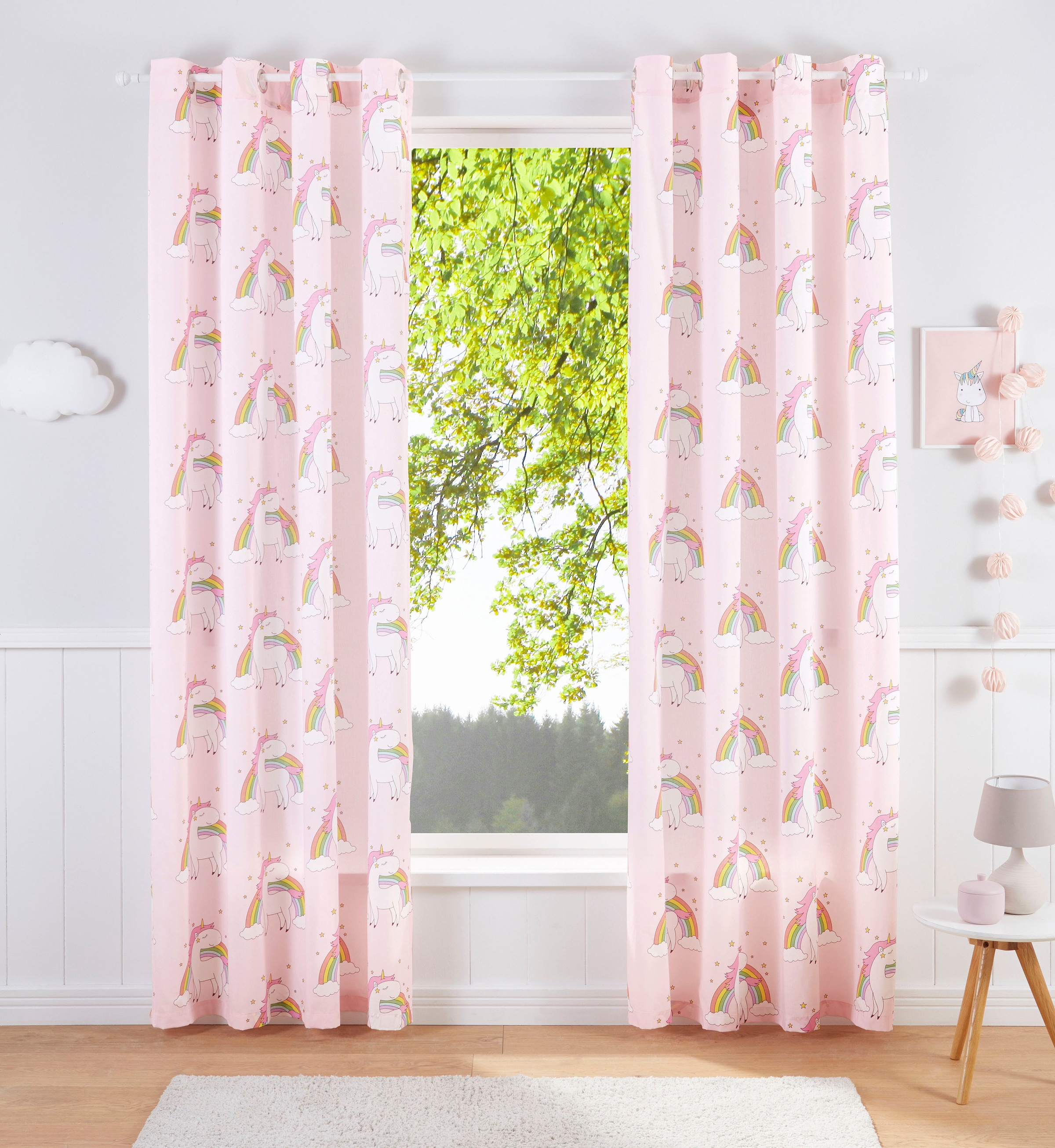 OTTO home Gardine "EINHORN" Ösen 1 Stk. tlg. Kindergardine, Einhorn, Regenbogen, einseitig bedruckt
