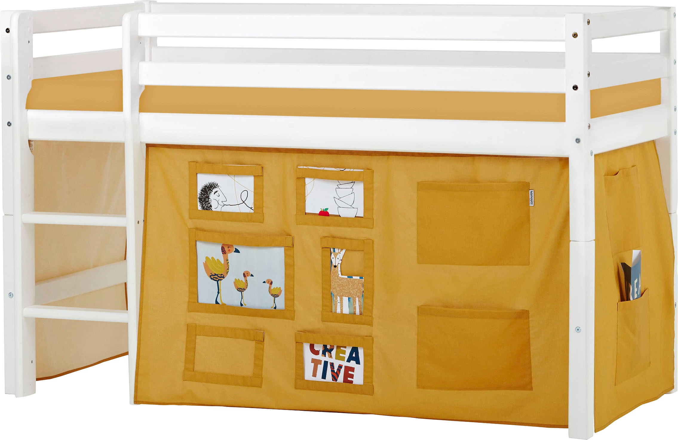 Hoppekids Hochbett »ECO Dream, Kinderbett, Spielbett, Halbhohes Bett aus Massivholz« inkl. Vorhang-Set Creator, Bettgrösse & Matratze wählbar