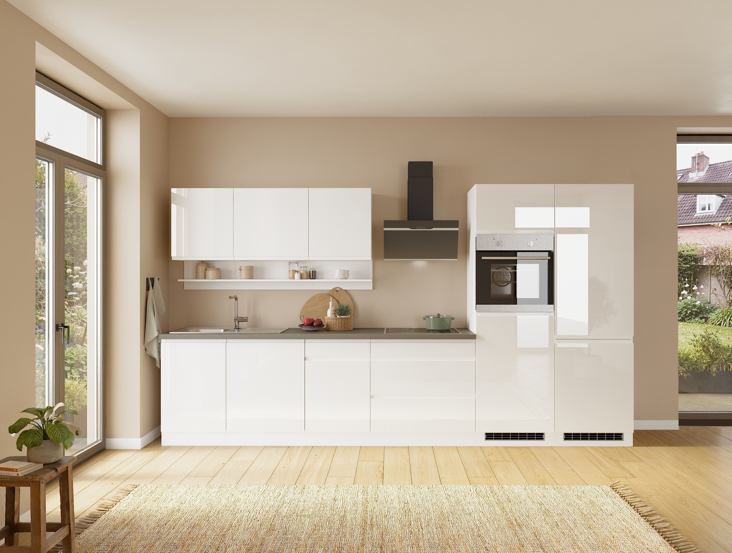 KOCHSTATION Küchenzeile "KS-Virginia,neu in verbesserter Ausführung" Arbeitsplatte 38 mm stark, Stauraum, Softclose, Breite 360 cm, Softclose, wahlweise mit E-Geräten und Induktion