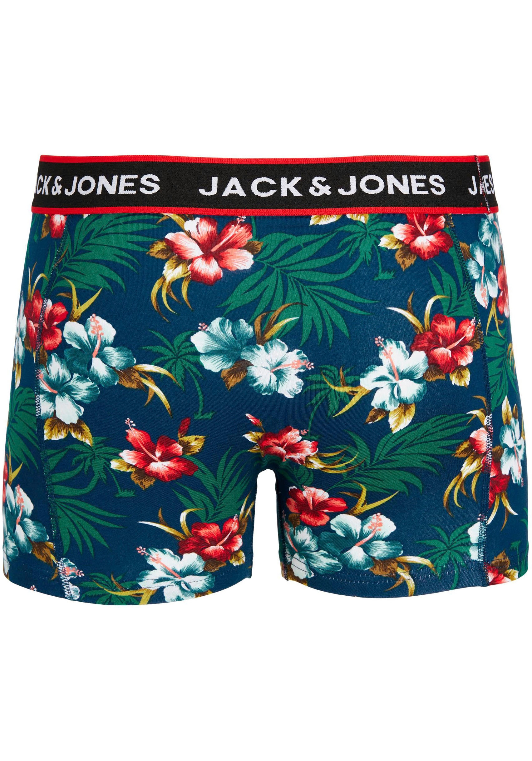 Jack & Jones Trunk »JACFLOWER mit Blumenprint und elastischem Bund«, (Packung, 3 St.), bedruckt, modisch, eng anliegend, Baumwollmischung, Bündchen