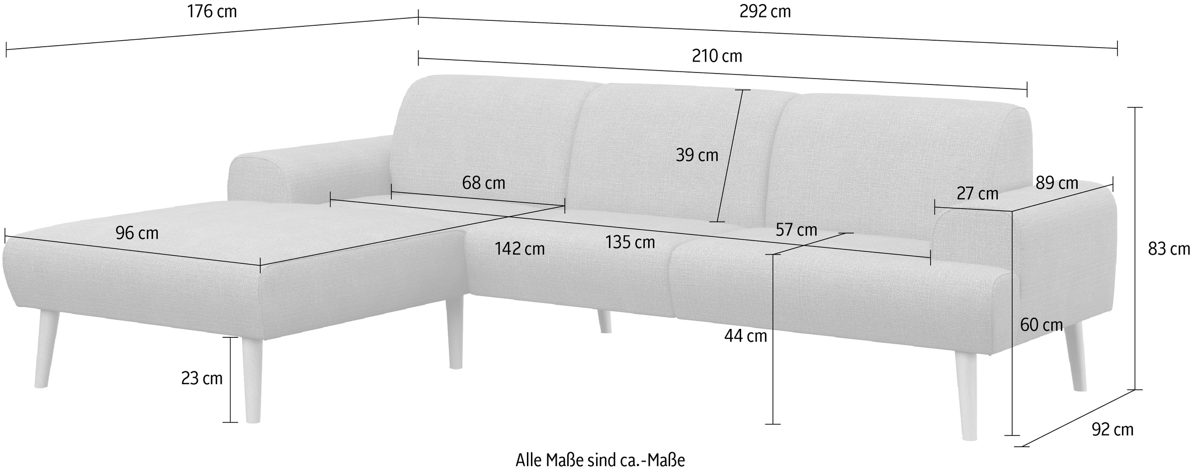 andas Ecksofa »Swift Scandic Design, Federkern für hohen Sitzkomfort, L-Form«, Federkern-Polsterung, B/T/H: 292/83/176 cm