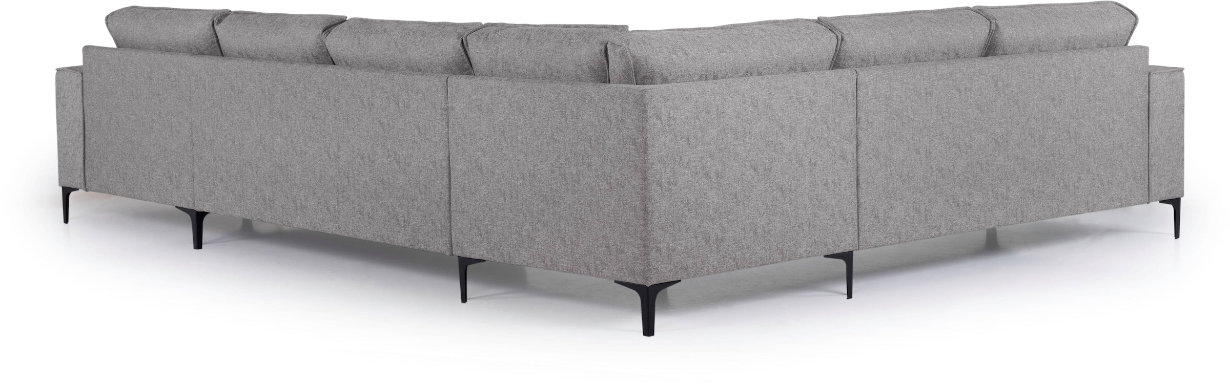 Places of Style Wohnlandschaft »XXL Sofa Oland, Struktur, Flachgewebe, Luxus-Microfaser, Boucle«, U-Form, 342 cm, Wellenunterfederung, Skandi-Design, Metallfüsse
