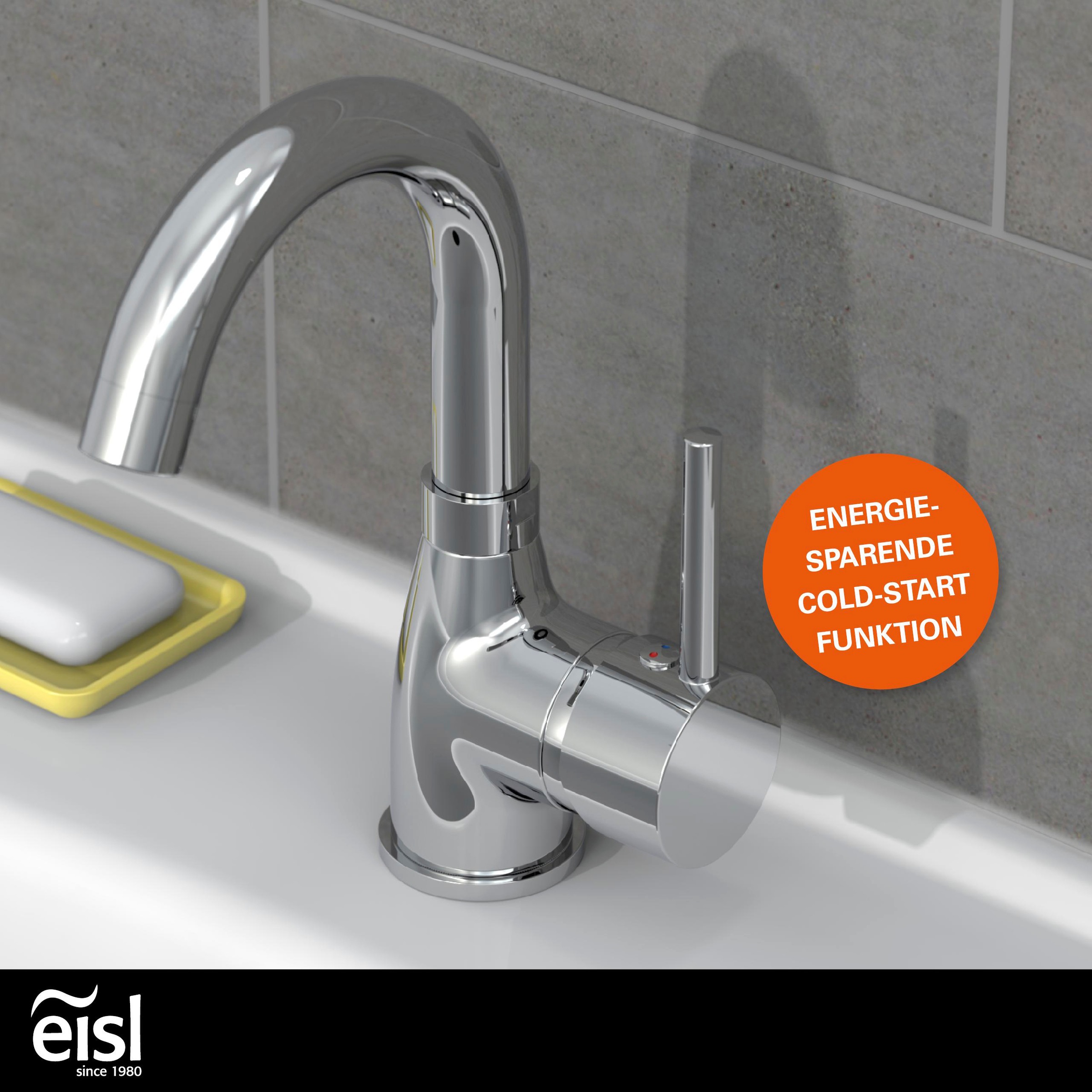 Eisl Waschtischarmatur "Futura" Wasserhahn mit Energiesparfunktion Cold Start, Mischbatterie