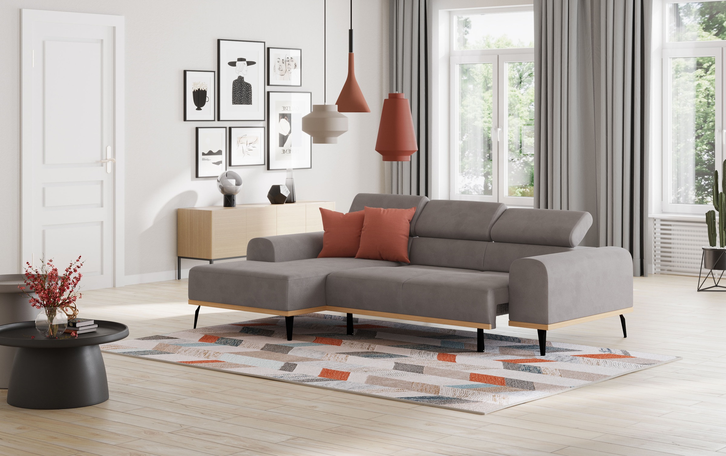 Places of Style Ecksofa »Carlo L-Form«, mit Kopfteilverstellung & Holz-Rahmenoptik, wahlweise Relaxfunktion
