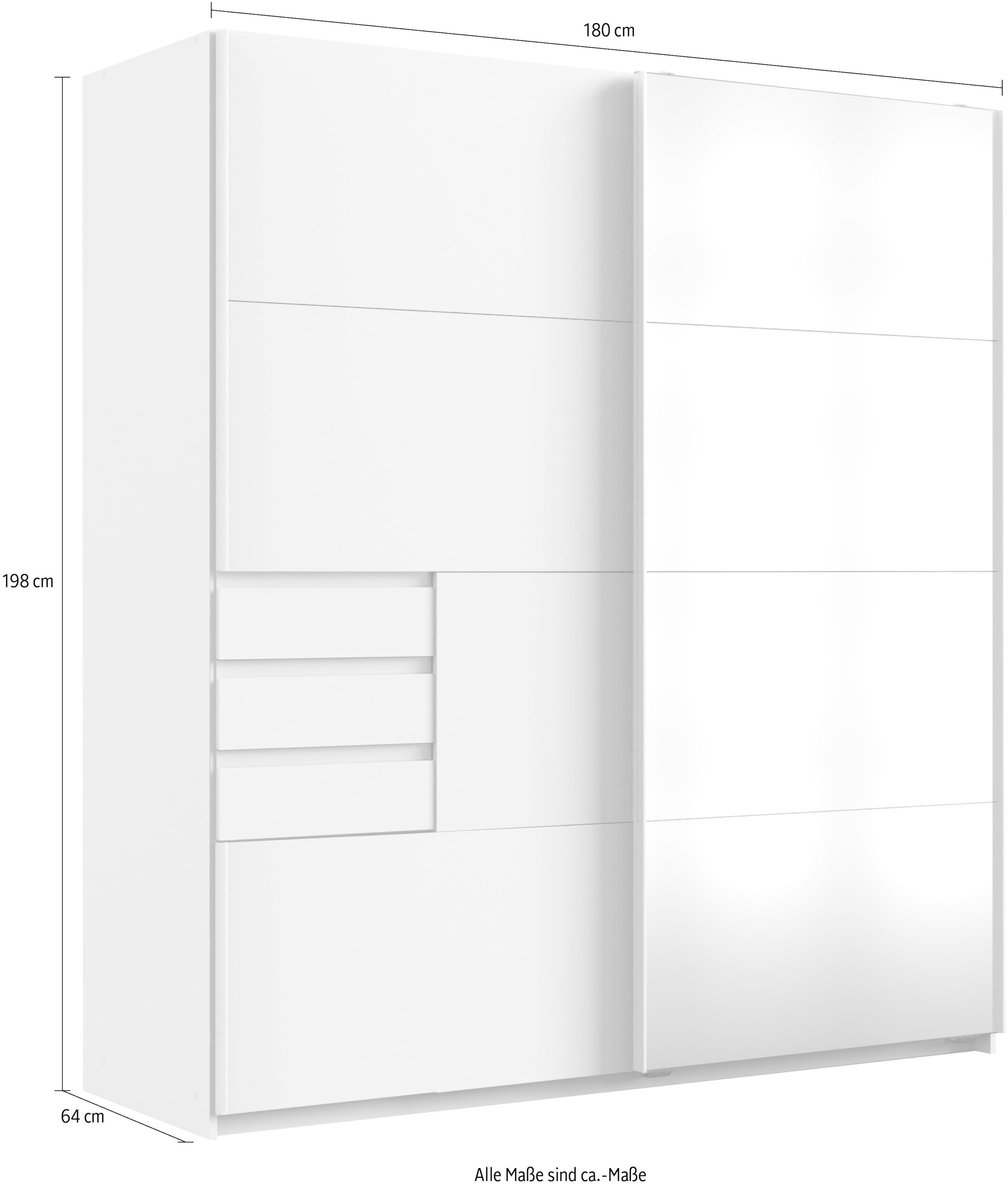 Wimex Schwebetürenschrank »Oldenburg, Kleiderschrank mit Spiegel in weiss, 3 Schubladen«, (B/T/H: 180/64/198cm, inklusive geräumigen Innenleben, Made in Germany), mit Spiegel