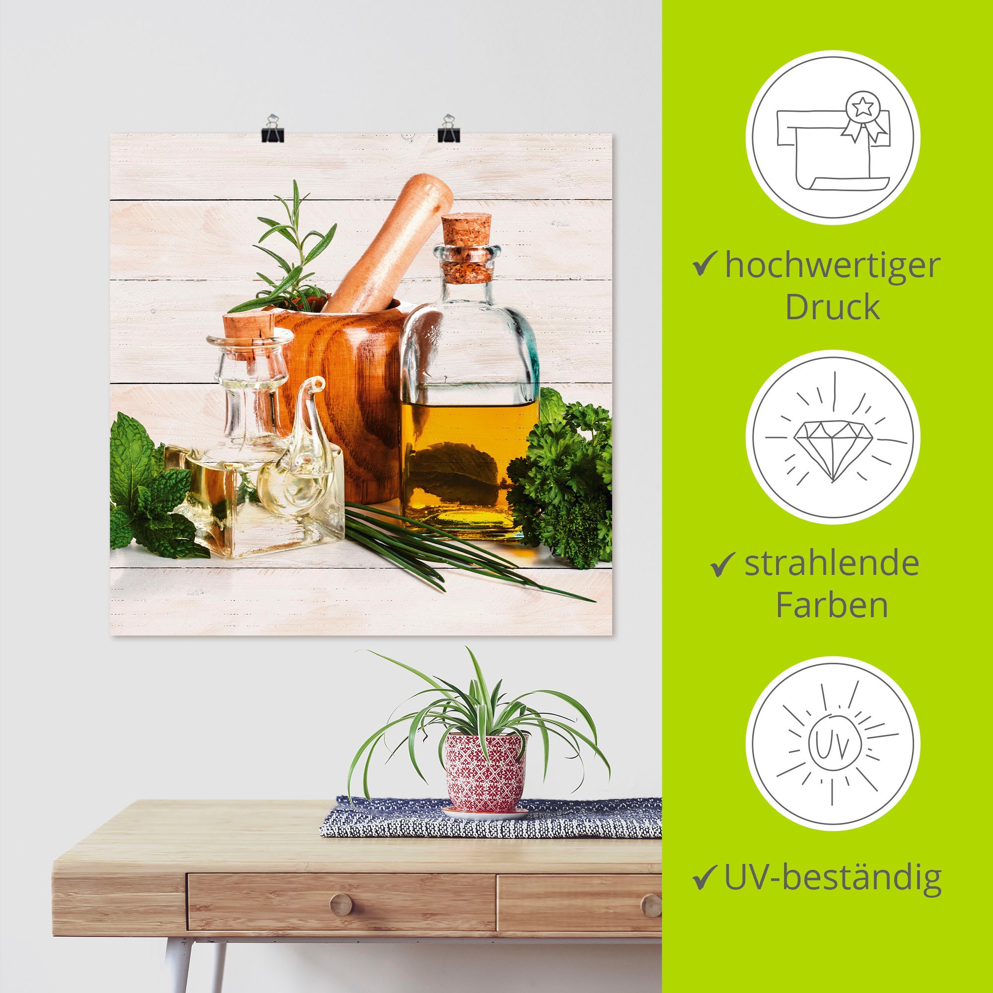 Artland Wandbild »Olivenöl und Kräuter - Küche«, Arrangements, (1 St.), als Alubild, Outdoorbild, Leinwandbild, Poster, Wandaufkleber