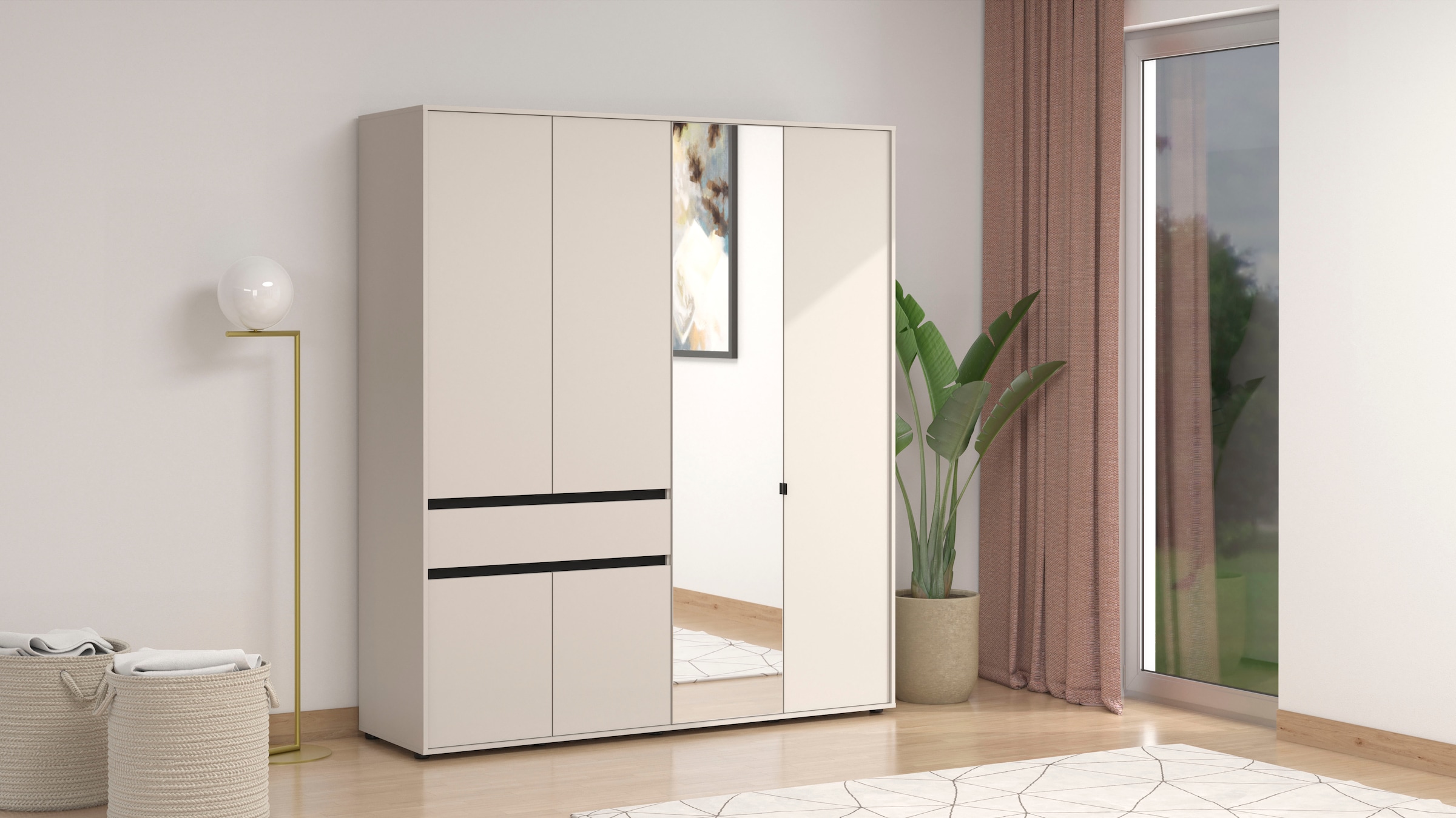 INOSIGN Kleiderschrank »Corbett, grifflose Optik, FSC-zertifziert, Made in Europe« 138 oder 182,5cm breit, 211cm hoch und 54,5cm tief, mit Spiegel, 1 Schublade und Innenausstattung