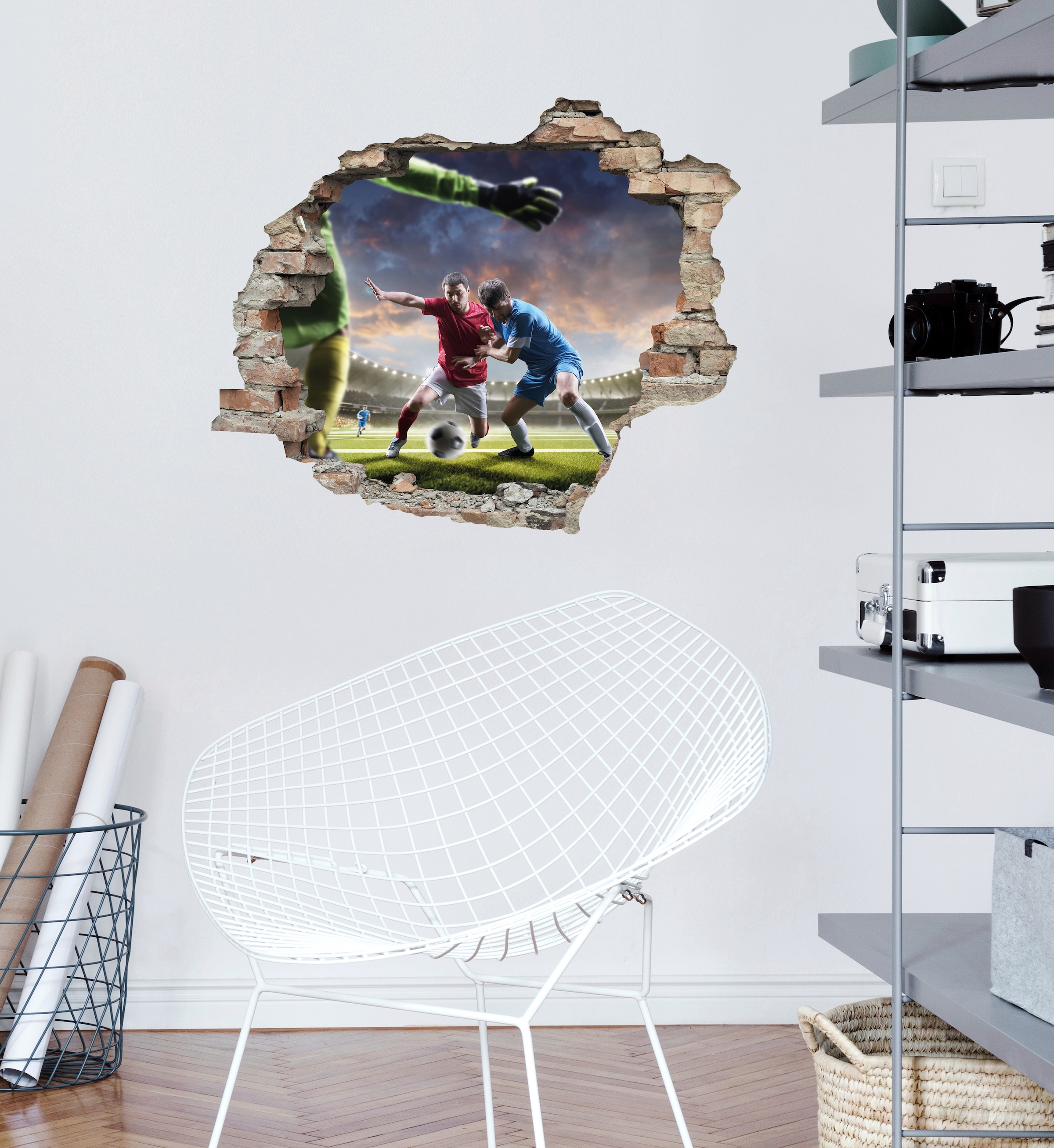queence Wandtattoo »Fussball Zweikampf«, (1 St.), Wandsticker, Wandbild, selbstklebend, 3D, Wanddurchbruch