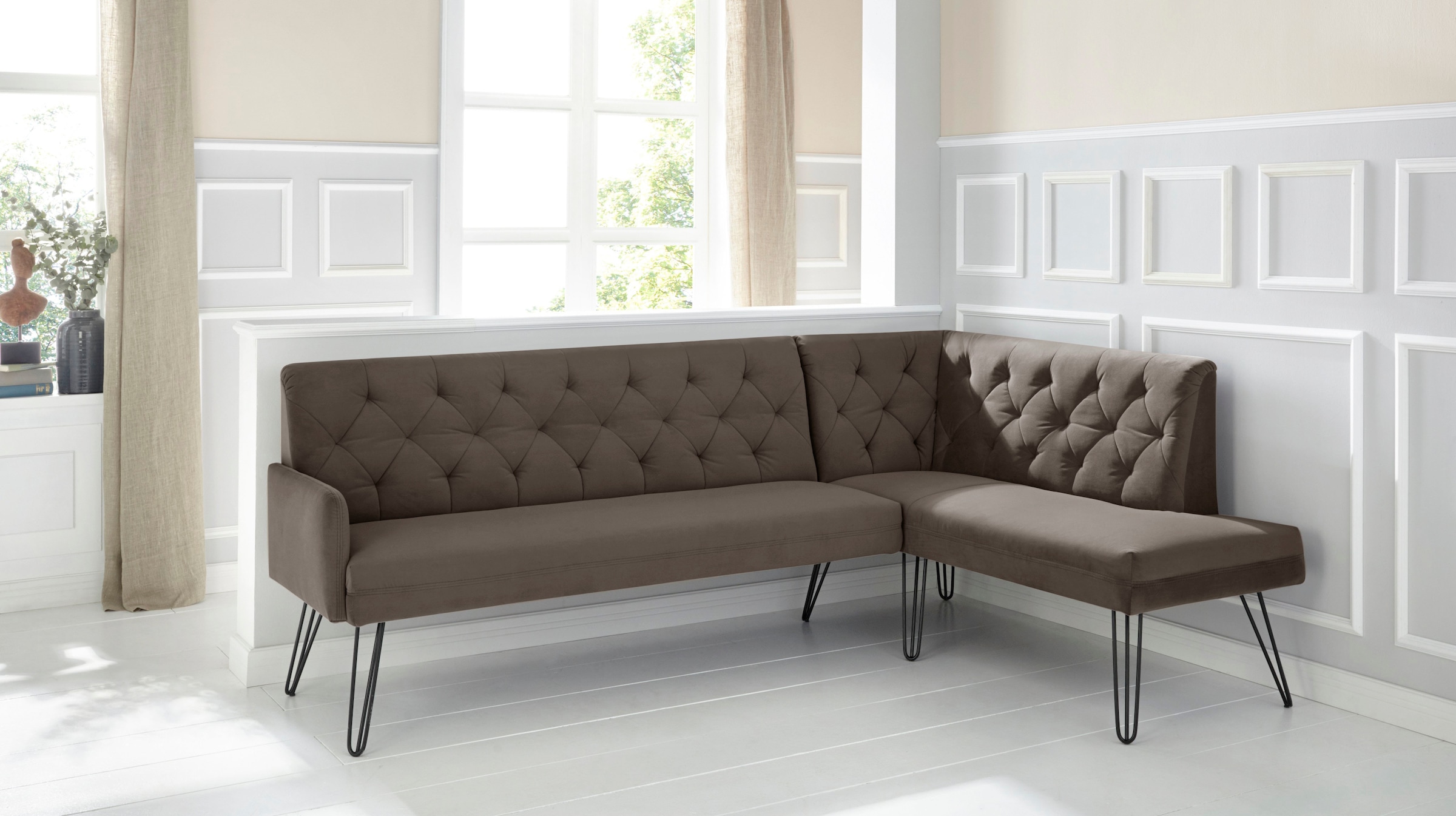 exxpo - sofa fashion Eckbank »Doppio, Chesterfield Optik, komfortabel und bequem, hohe Designfüsse«, Frei im Raum stellbar