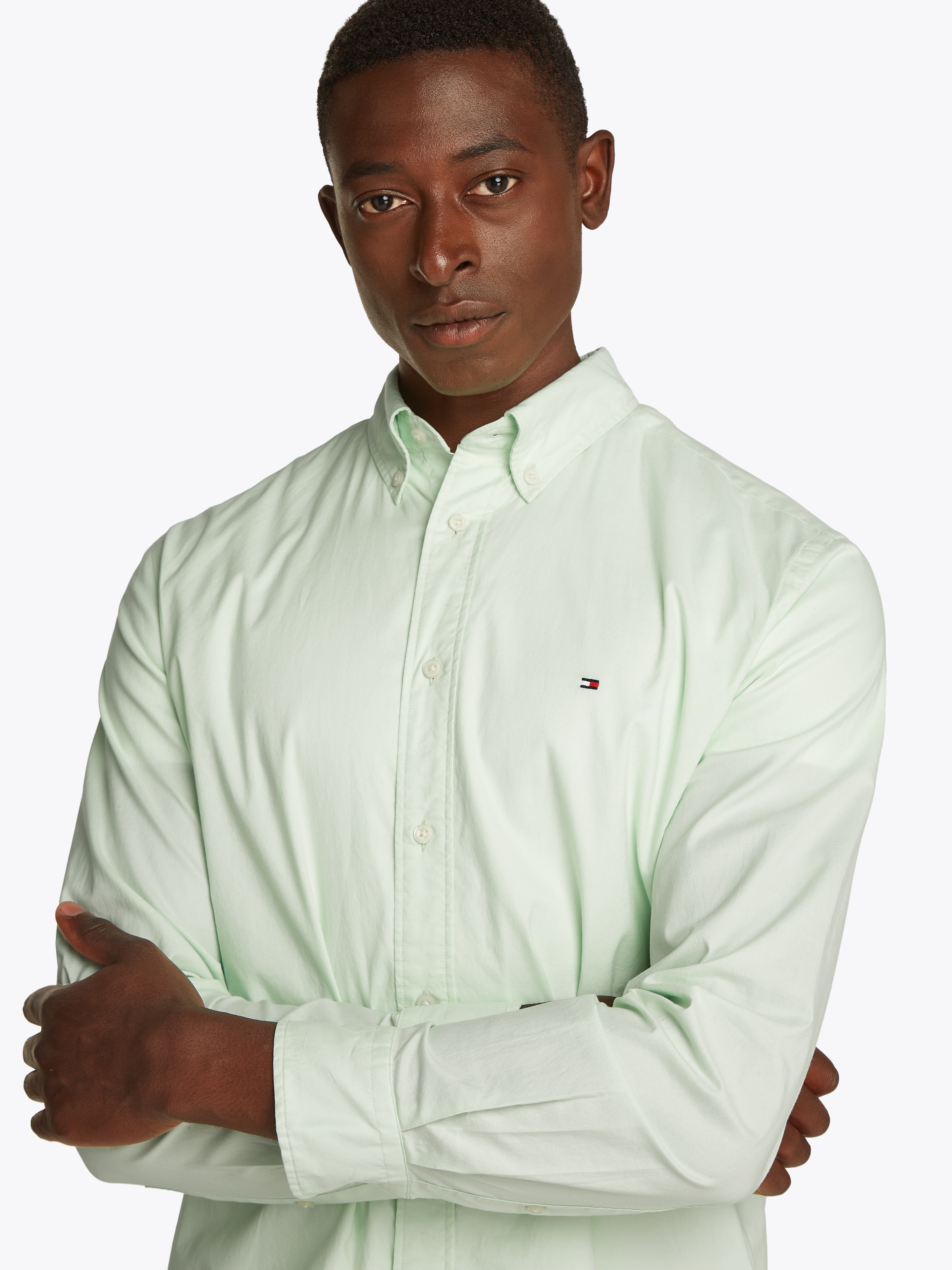 Tommy Hilfiger Businesshemd »FLEX POPLIN SOLID RF SHIRT mit Button-down und Rückenfalte«, unifarben, klassisch, regular fit, Baumwolle, Kragen