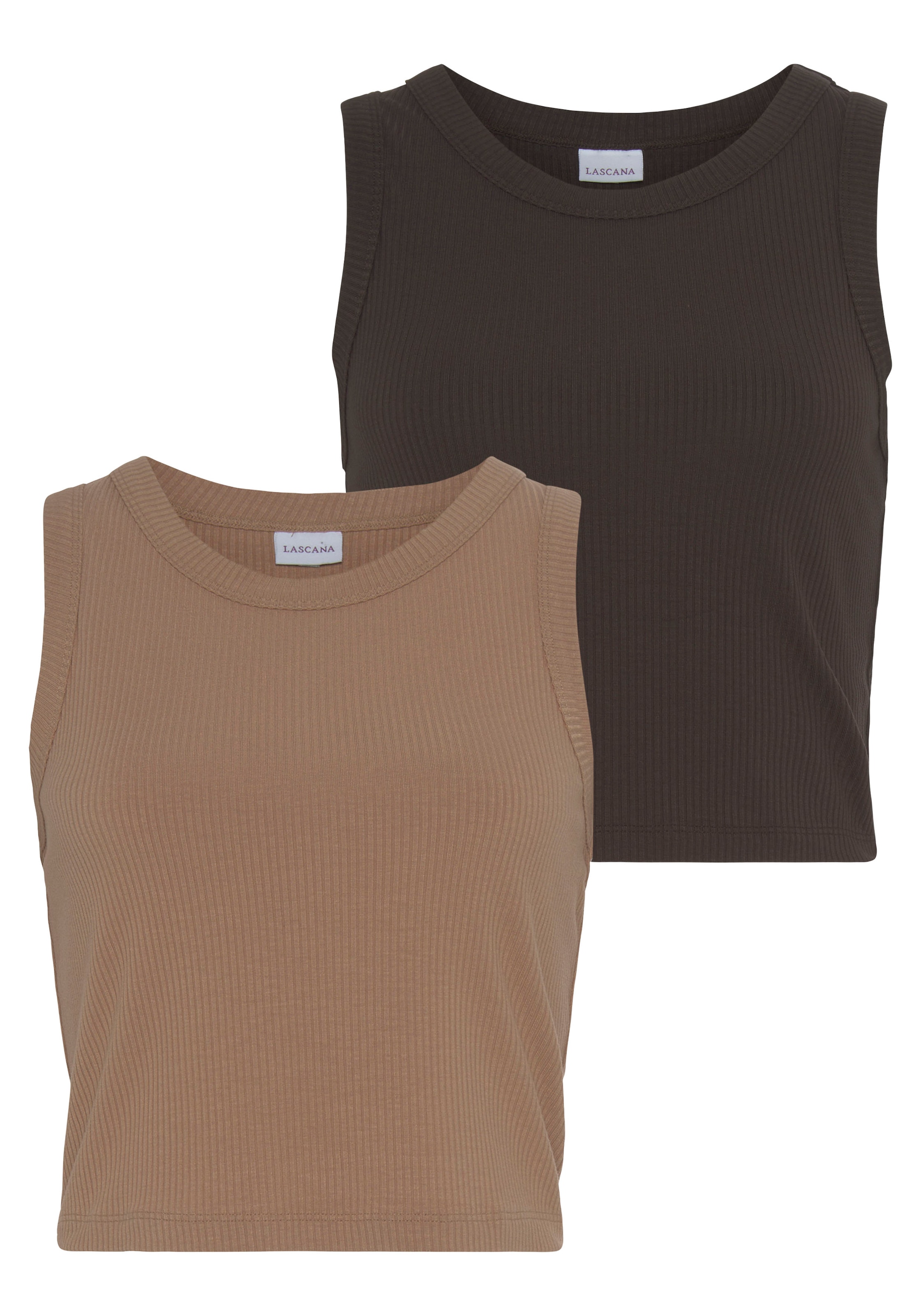 LASCANA Crop-Top, (2er-Pack), aus weicher Rippware, sommerliche Basic Tops