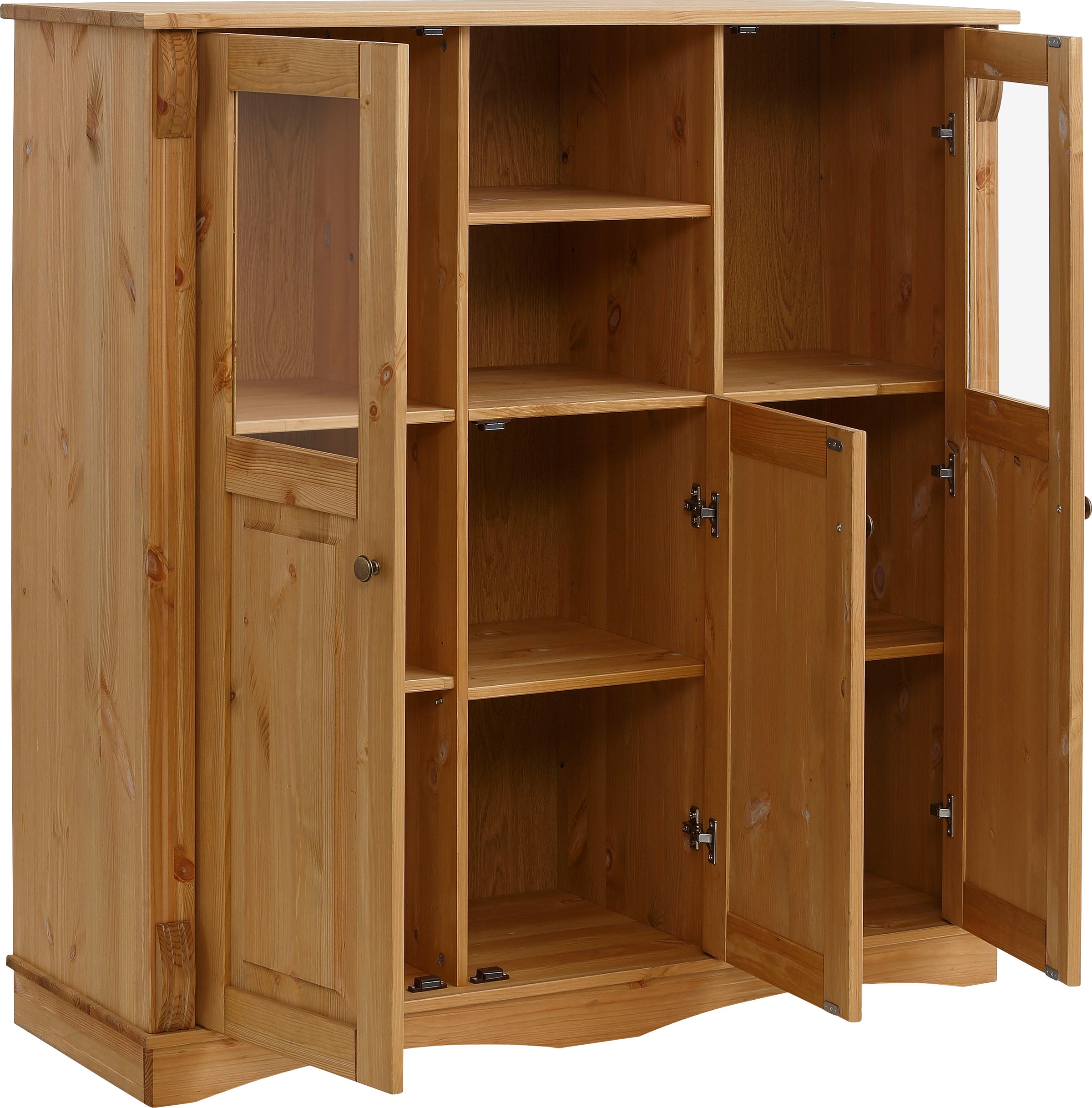 Home affaire Highboard »Teresa«, (Masse (B/T/H): 119/40/120 cm), Vitrine, Türen mit Glaseinsätzen, aus massiver Kiefer, FSC®