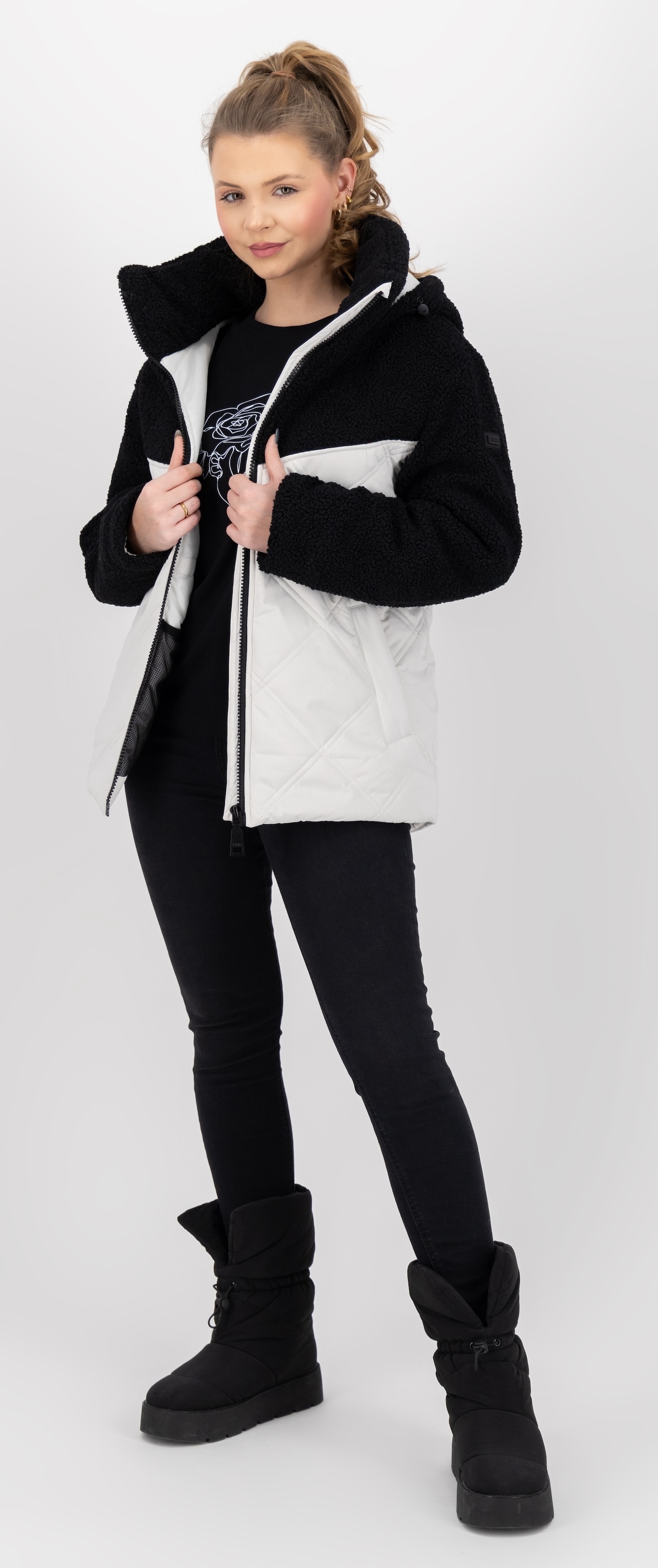 LPO Steppjacke »XAVIA WMN«, hochgeschlossener Kragen mit Sherpa-Fleece