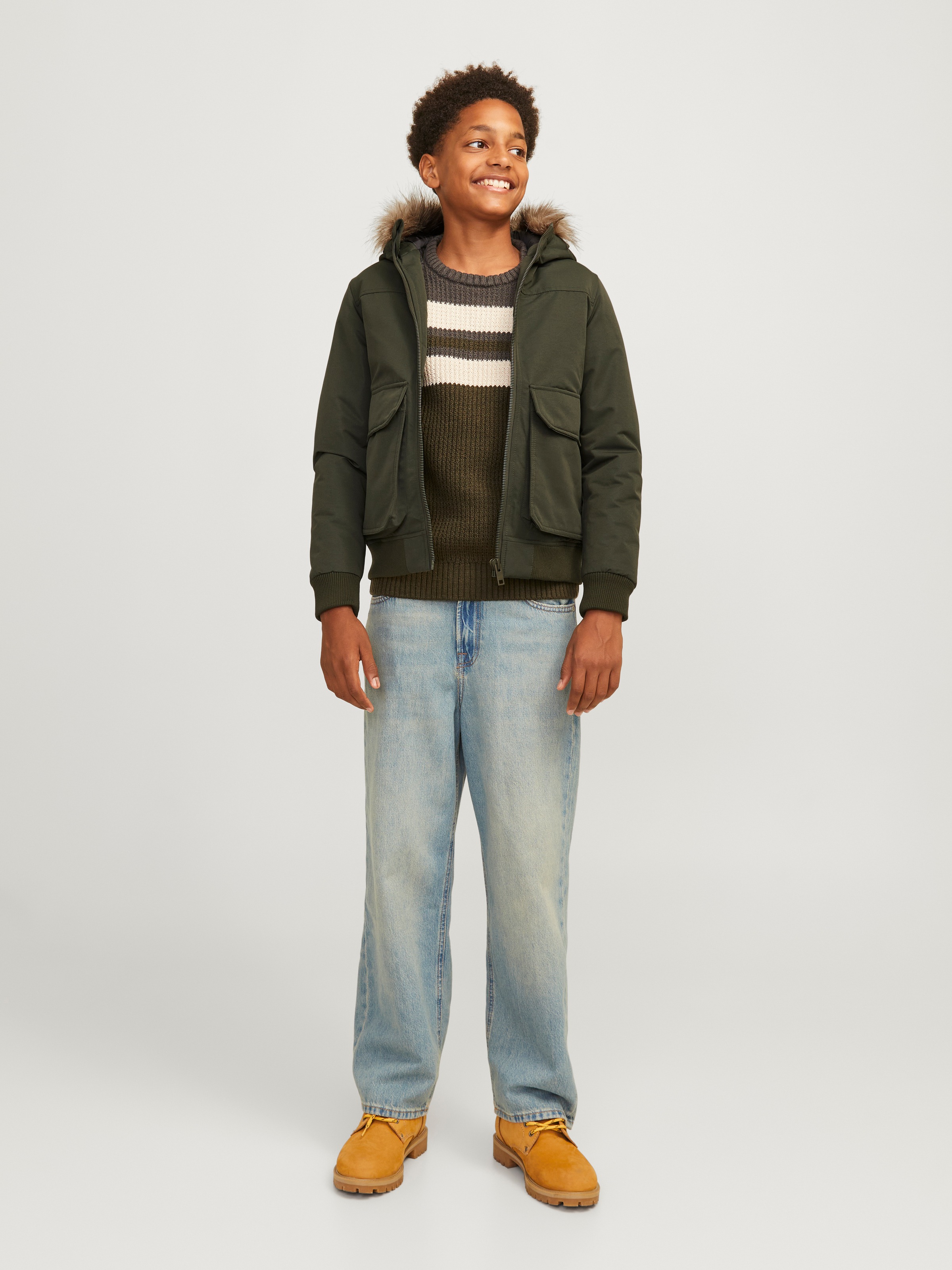 Jack & Jones Junior Outdoorjacke »JJECONSTRUCT DETACHABLE FUR BOMBER JNR«, mit Kapuze