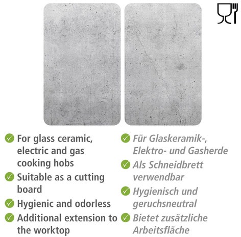 WENKO Herd-Abdeckplatte »Universal Modell Beton«, (Set, 2 tlg.), Herdabdeckung für alle Herdarten, kratzfest, mit rutschfesten Füssen