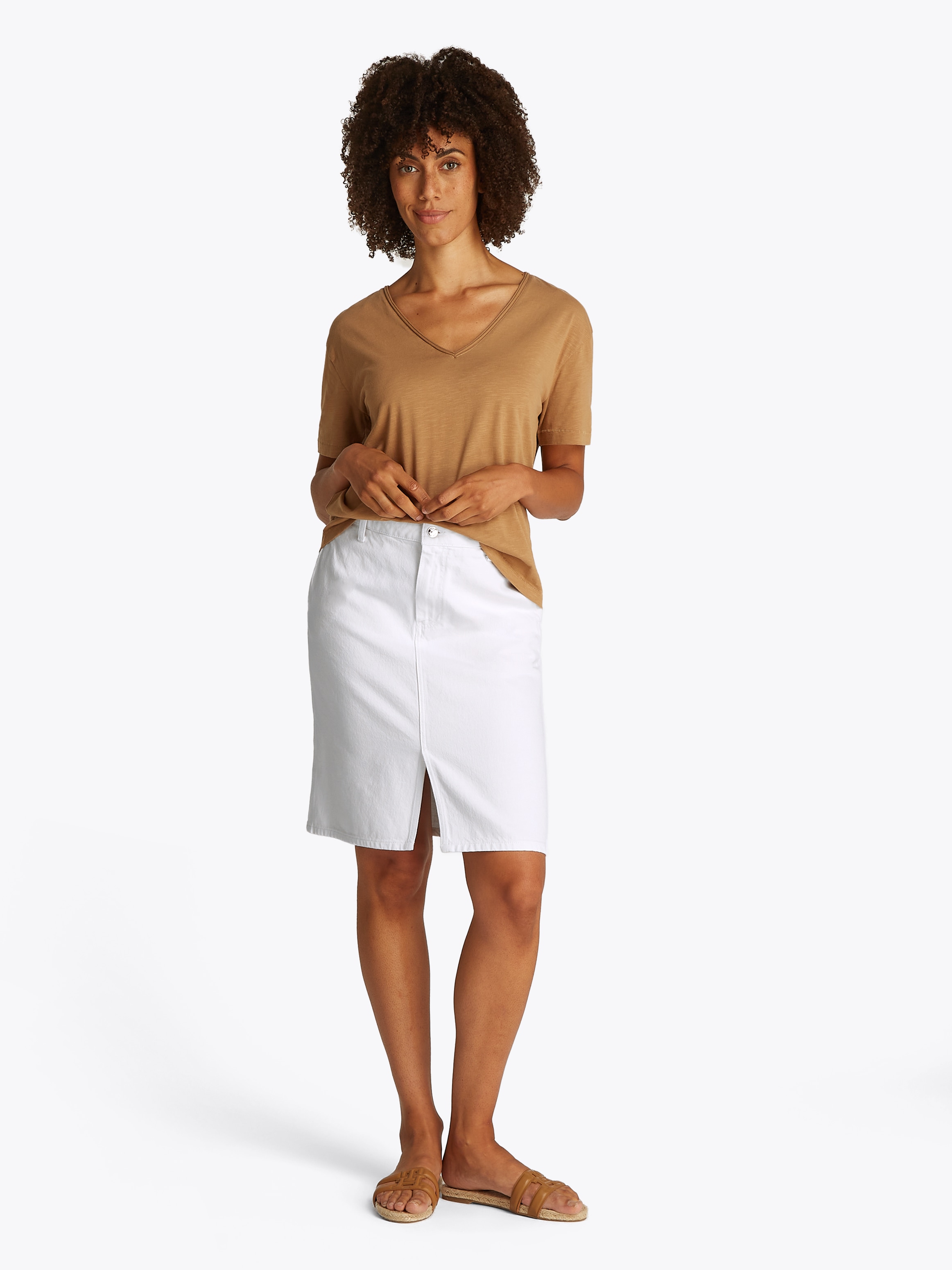 Tommy Hilfiger Jeansrock »DNM KNEE STRAIGHT SKIRT RW WHITE«, mit Schlitz