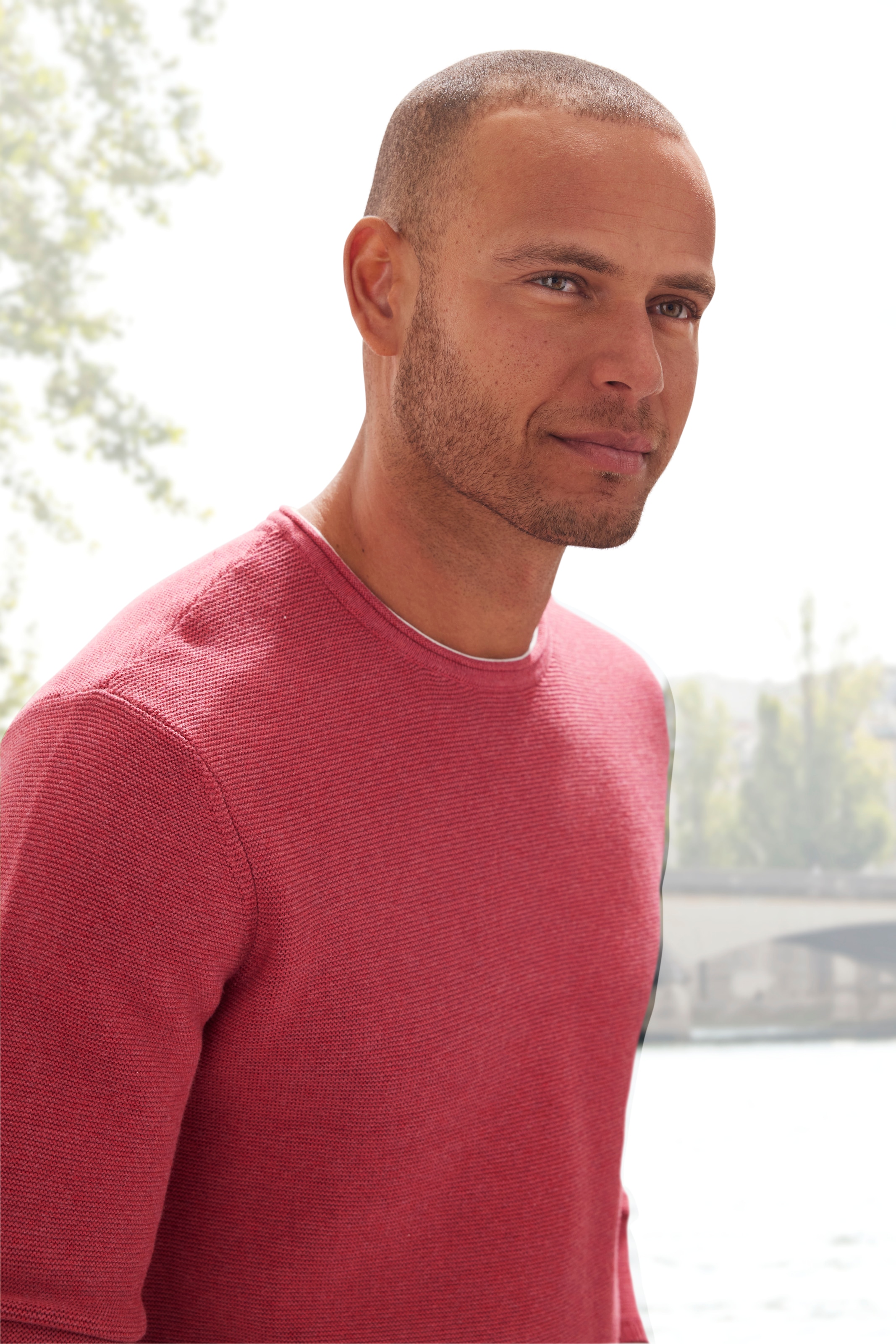 AUTHENTIC LE JOGGER Strickpullover, mit Double-Layer Optik, Pullover aus reiner Baumwolle
