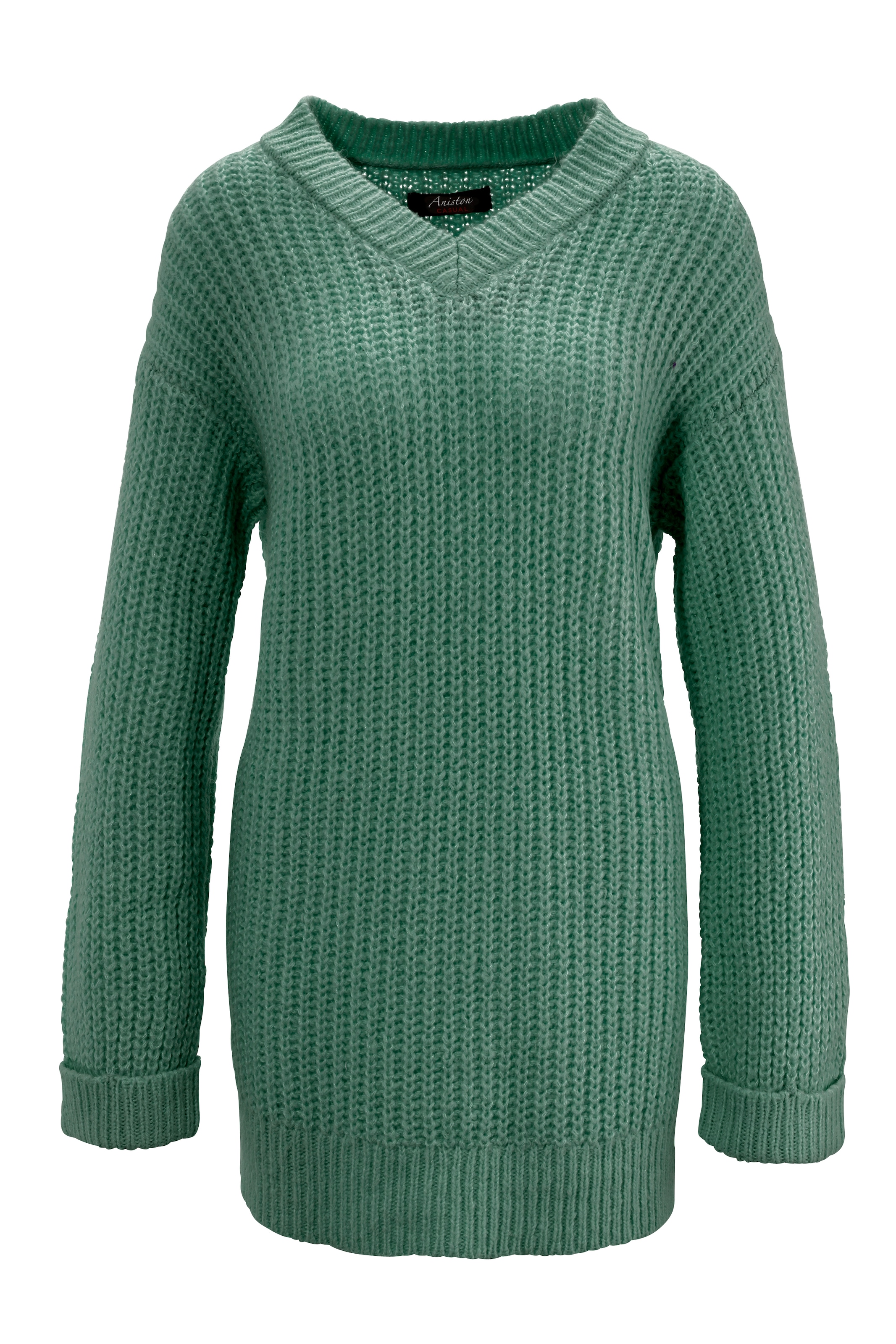 Aniston CASUAL Longpullover, mit fixierten Umschlag an den langen Ärmeln